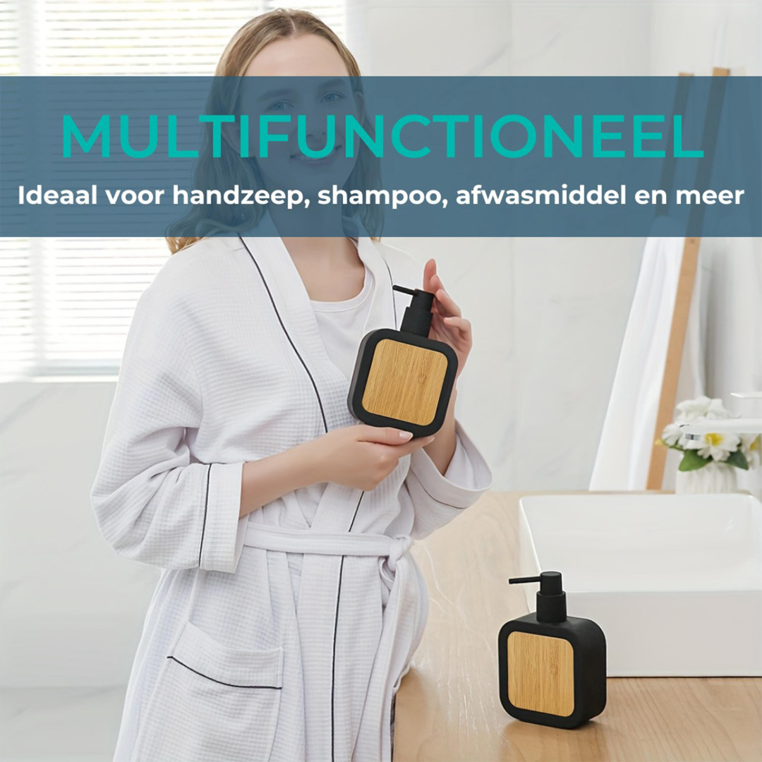 Zeepdispenser - SET (2x) -Stijlvol en modern - Bamboe en zwart