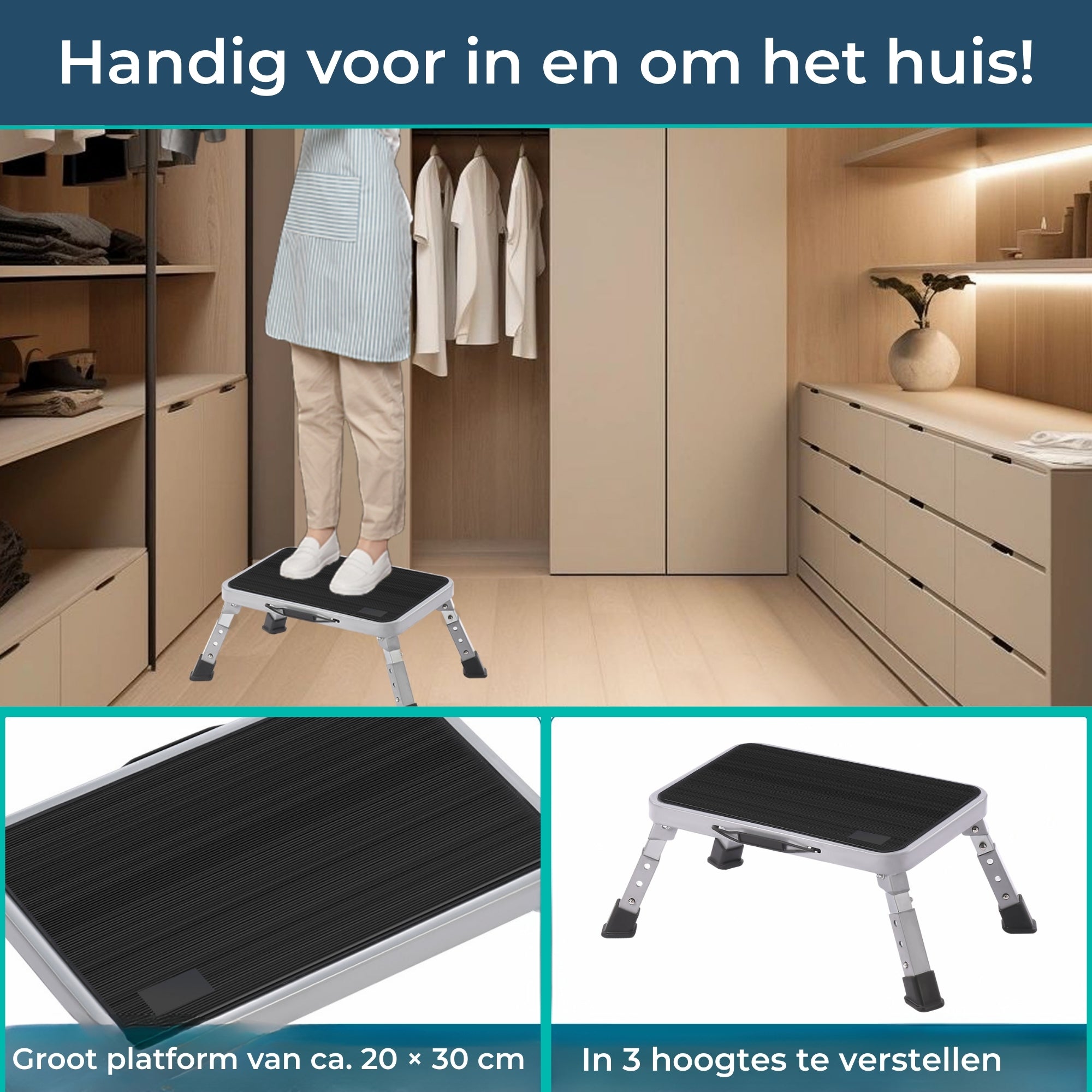 Opstapje Inklapbaar Staal - Verstelbaar in 3 hoogtes - Opstapkrukje metaal