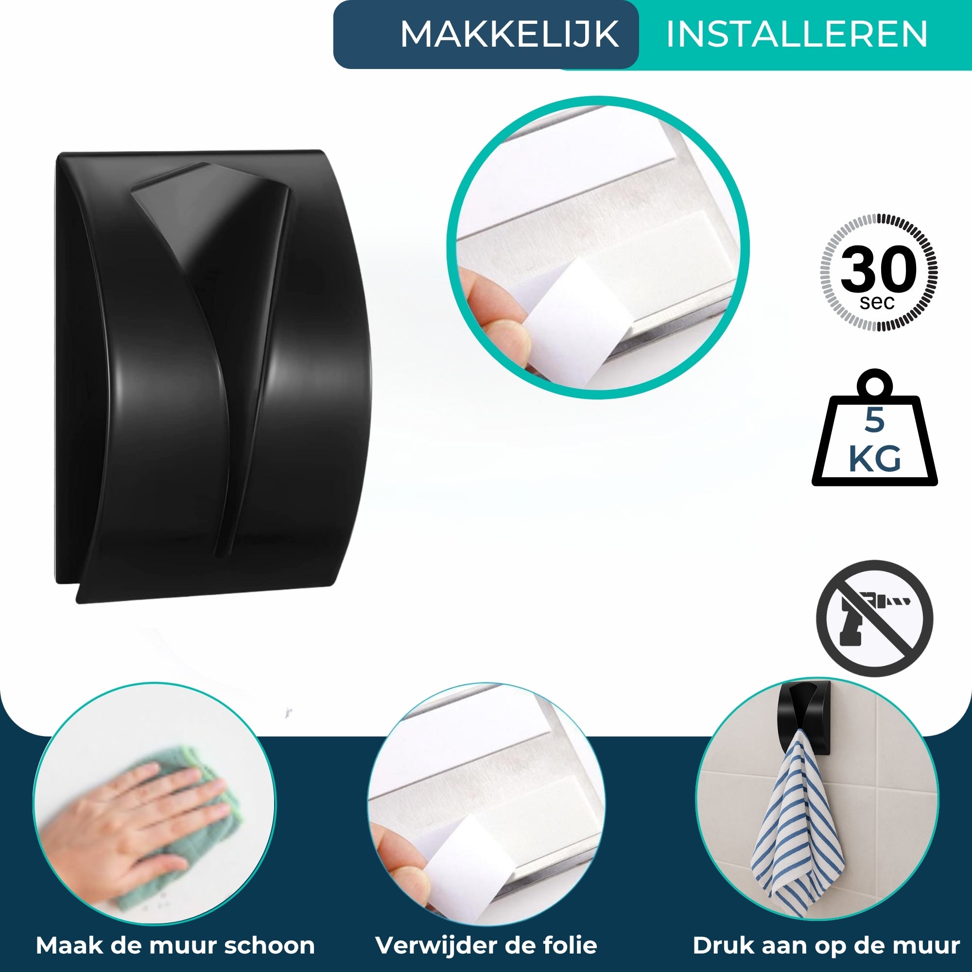 Handdoekhaakjes (4x) - Zelfklevende Haakjes - Handdoekhouder