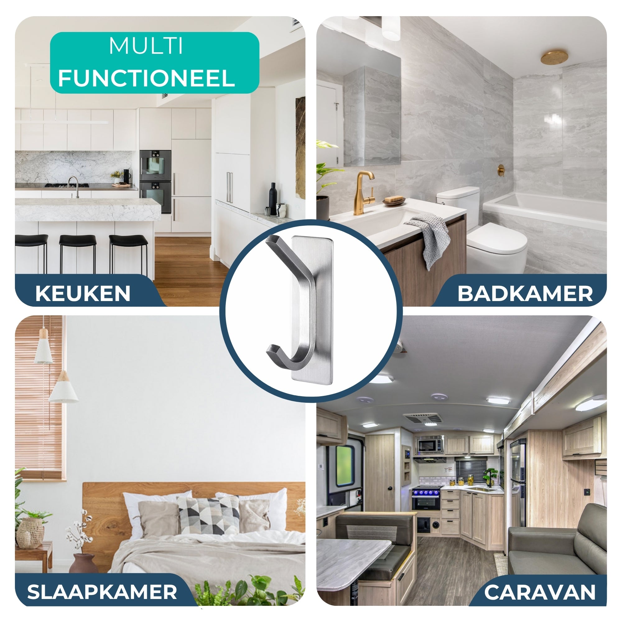 Handdoekhaakjes (4x) - Zilver - Zelfklevende Haakjes