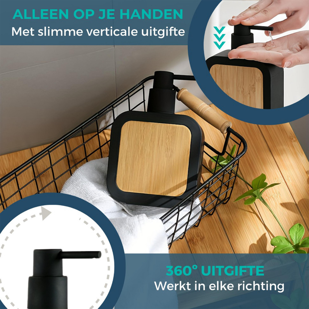 Zeepdispenser - SET (2x) -Stijlvol en modern - Bamboe en zwart