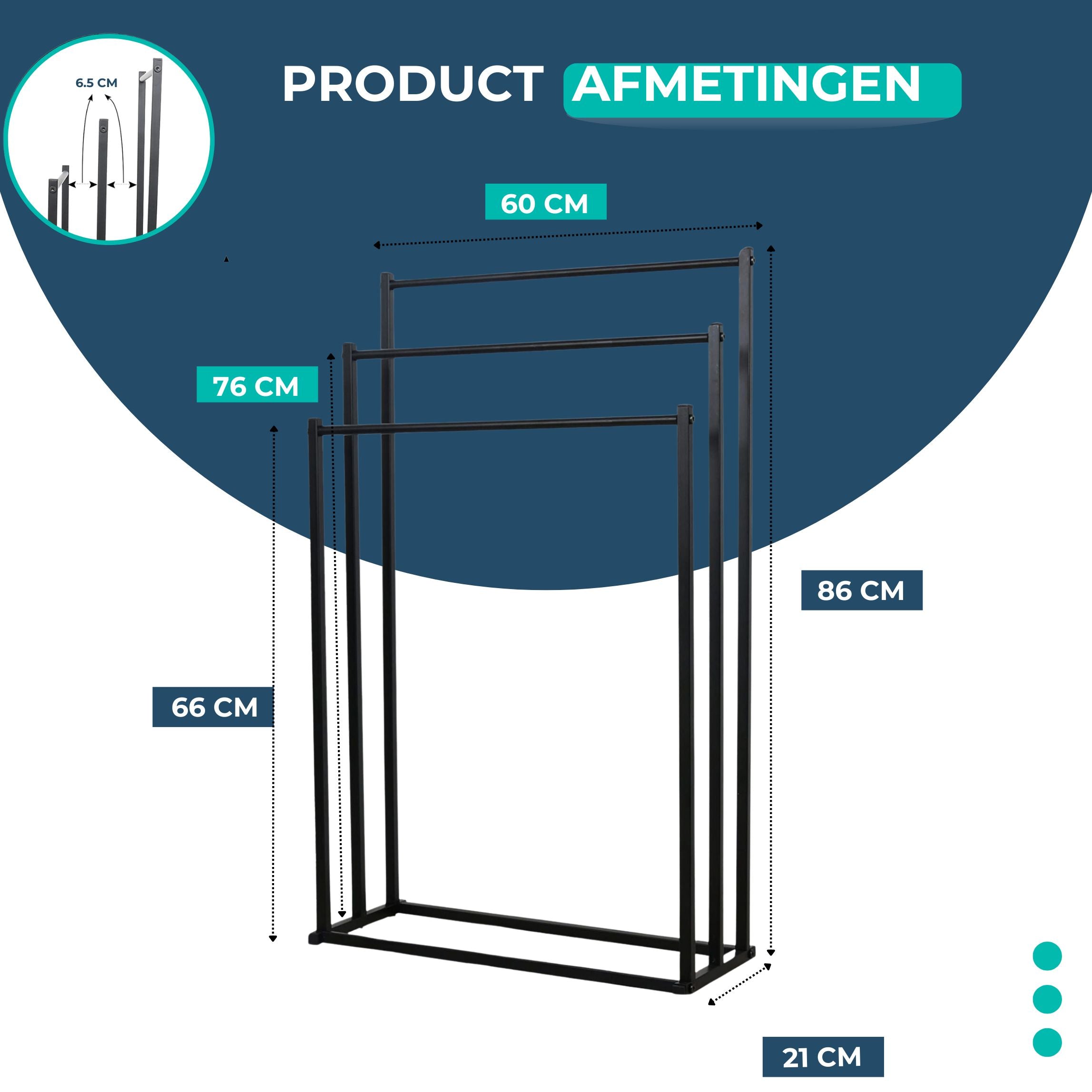 Extra Breed Handdoekrek | Zwart | 60cm | Handdoekenrek