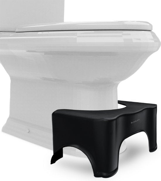 Zwart toiletkrukje van 19 cm hoog rondom een toiletpot
