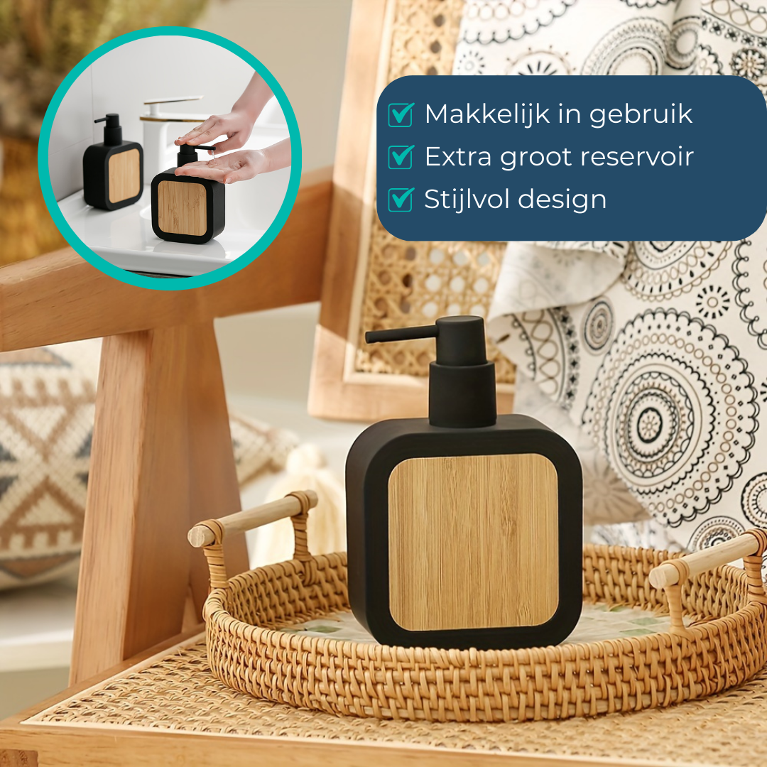 Zeepdispenser - SET (2x) -Stijlvol en modern - Bamboe en zwart