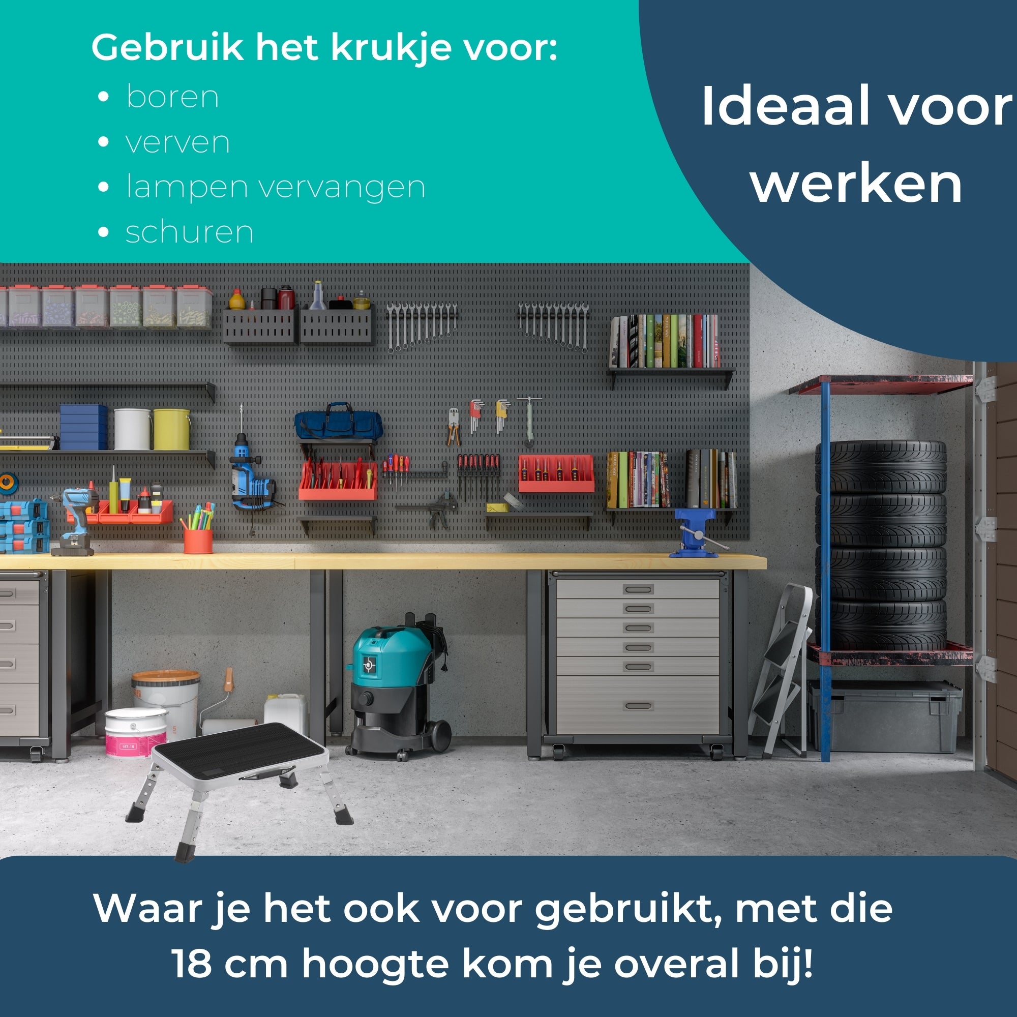 Opstapje Inklapbaar Staal - Verstelbaar in 3 hoogtes - Opstapkrukje metaal