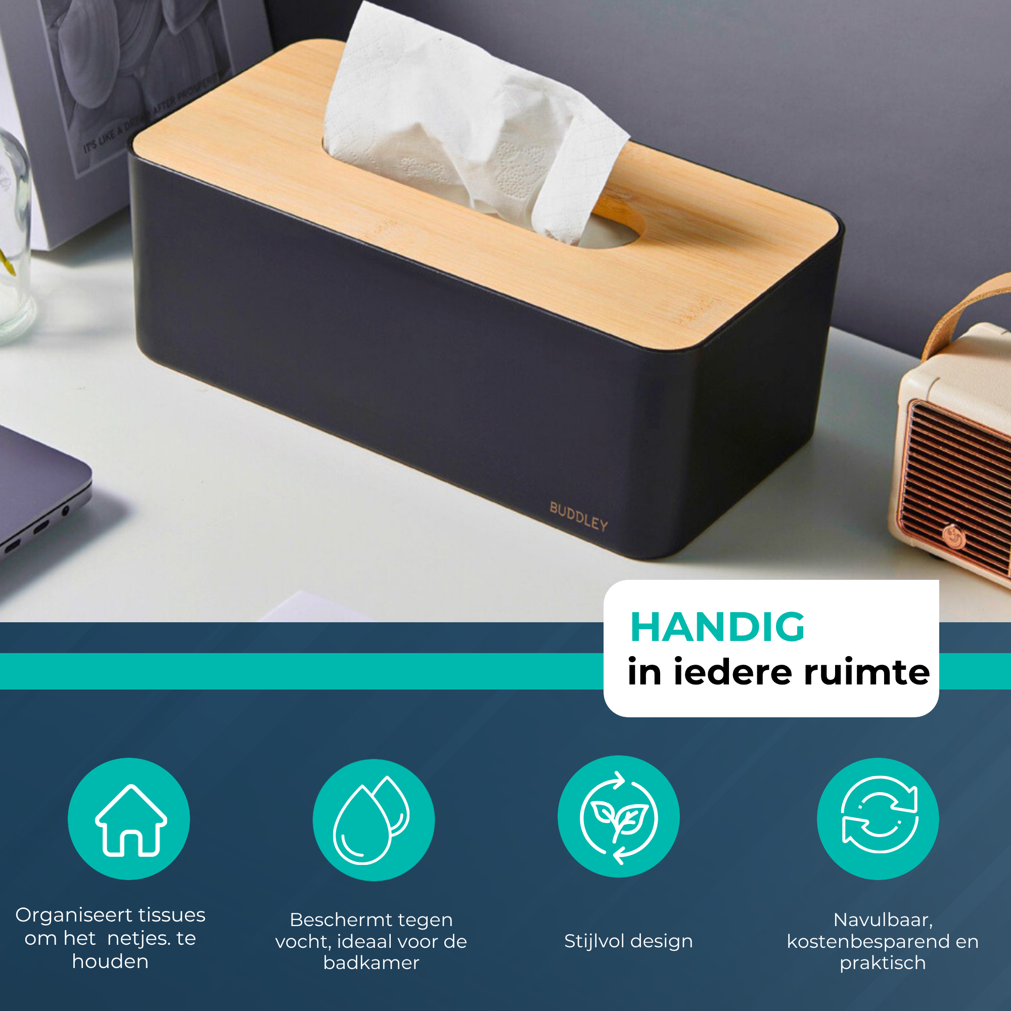 Tissue Box - 2 Stuks -Tissuehouder - Tissue Houders - Tissuebox - Tissuedoos - Hout - Zwart