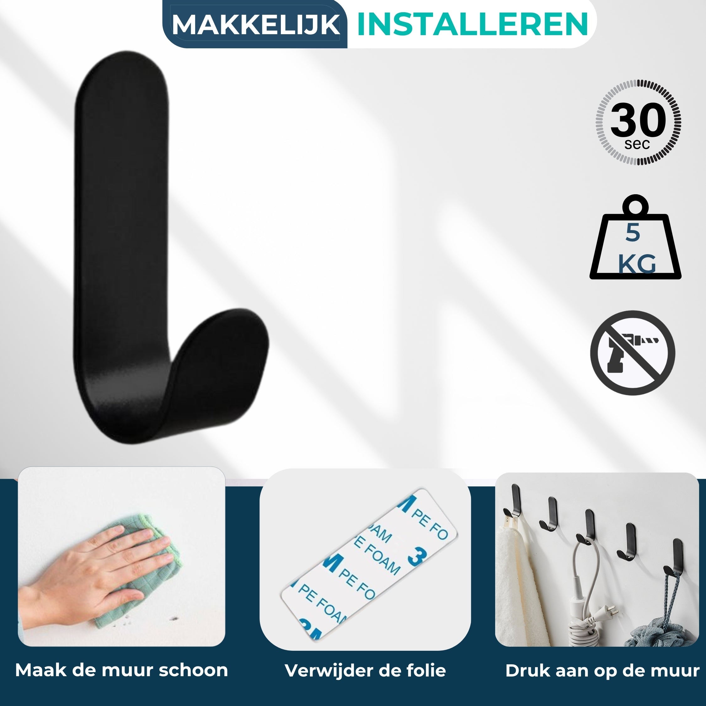 Handdoekhaakjes (5x) - Zelfklevende Haakjes - Handdoekhouder