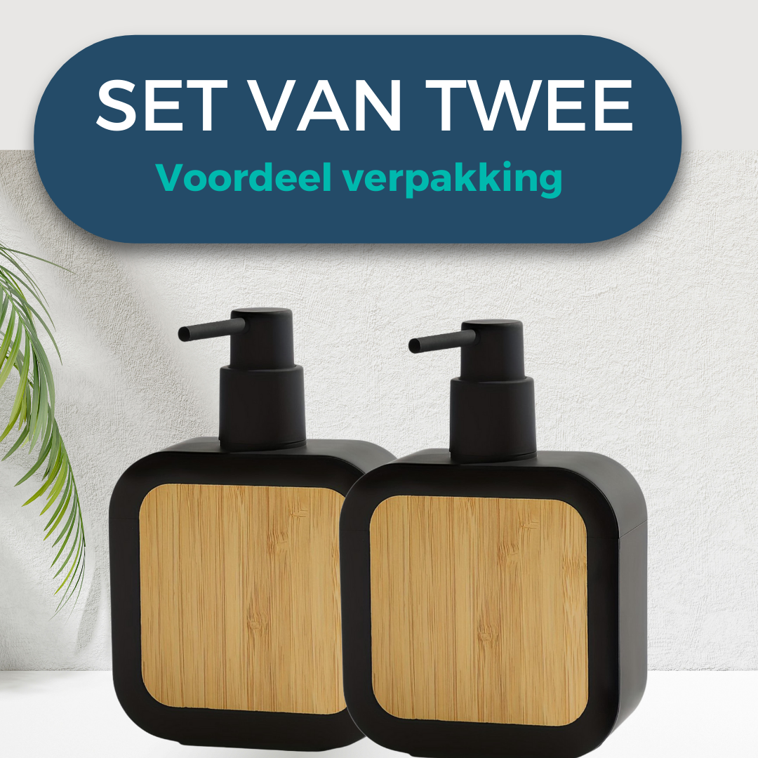 Zeepdispenser - SET (2x) -Stijlvol en modern - Bamboe en zwart