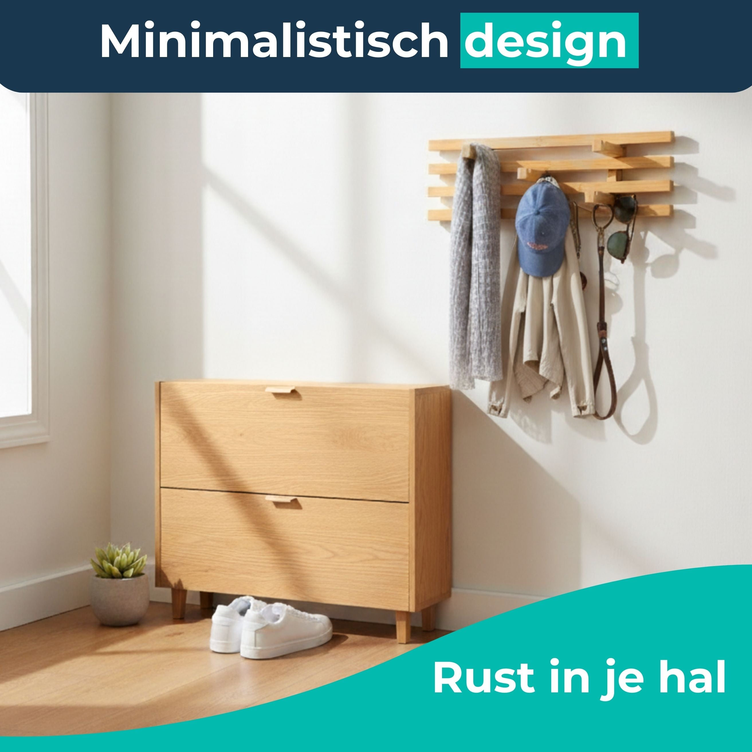 Bamboe Kapstok - Inklapbare haakjes - Wandkapstok - Hangend