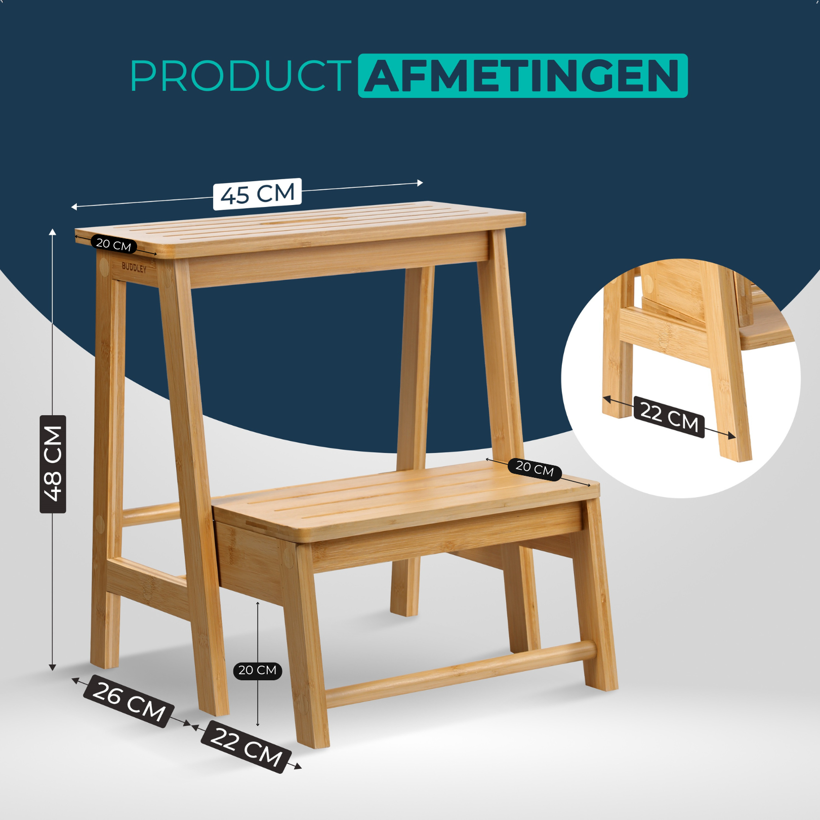 Opstapje Inklapbaar | SET 2 stuks | Naturel Bamboe