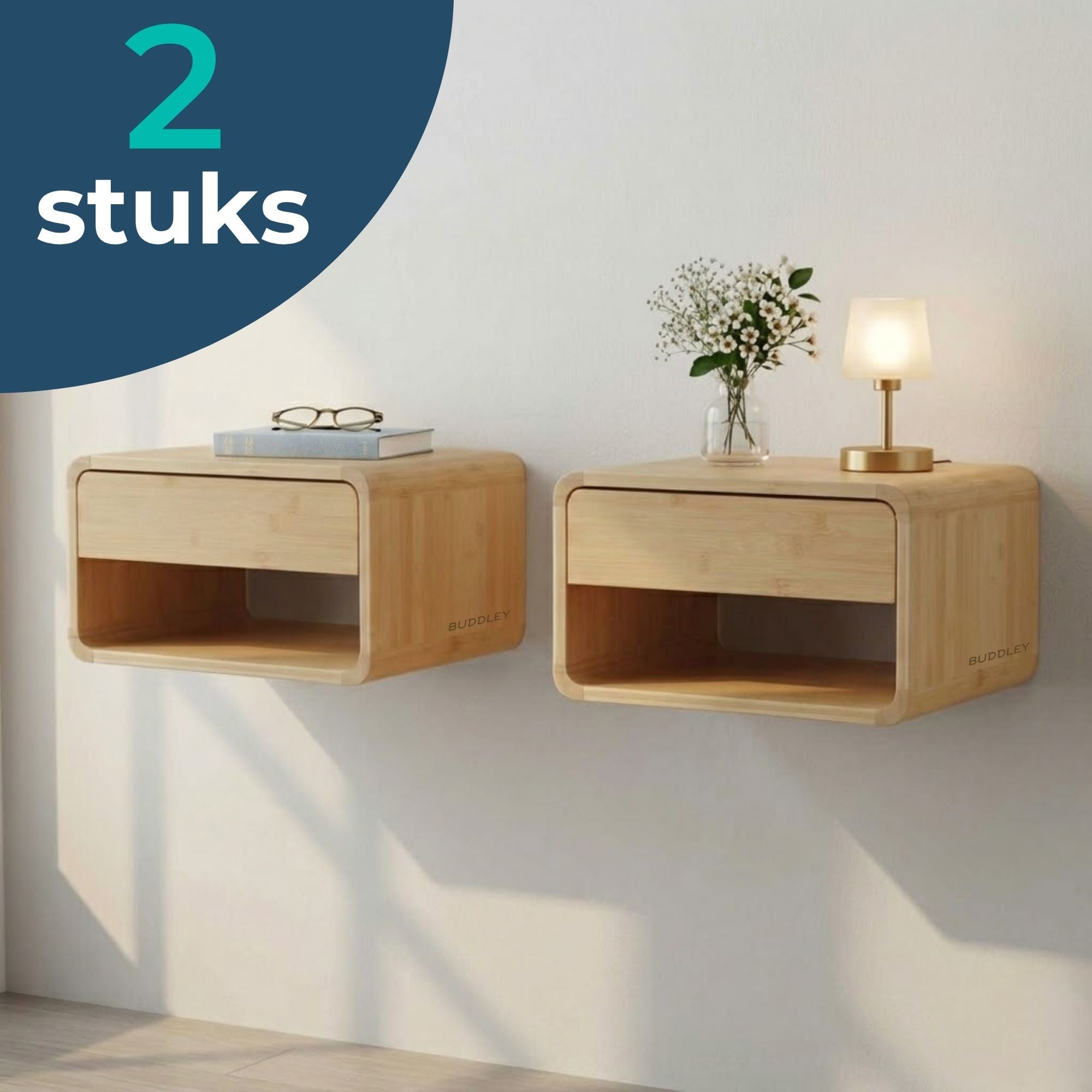 Zwevend Bamboe Nachtkastje 2x