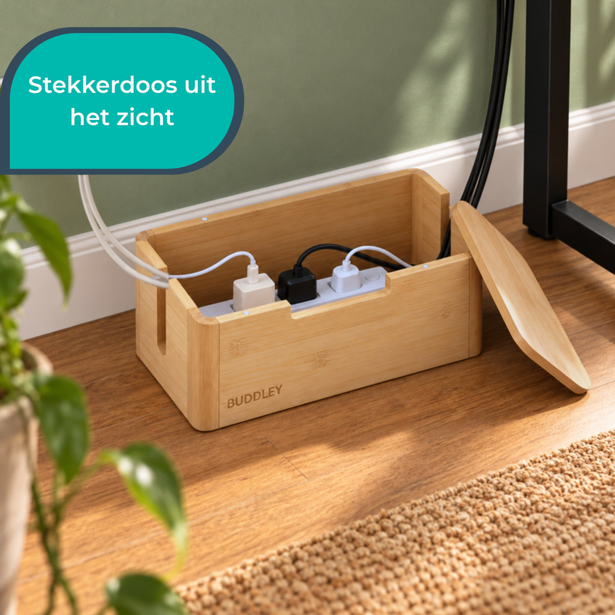 BUDDLEY Kabelbox set bamboe L en XL