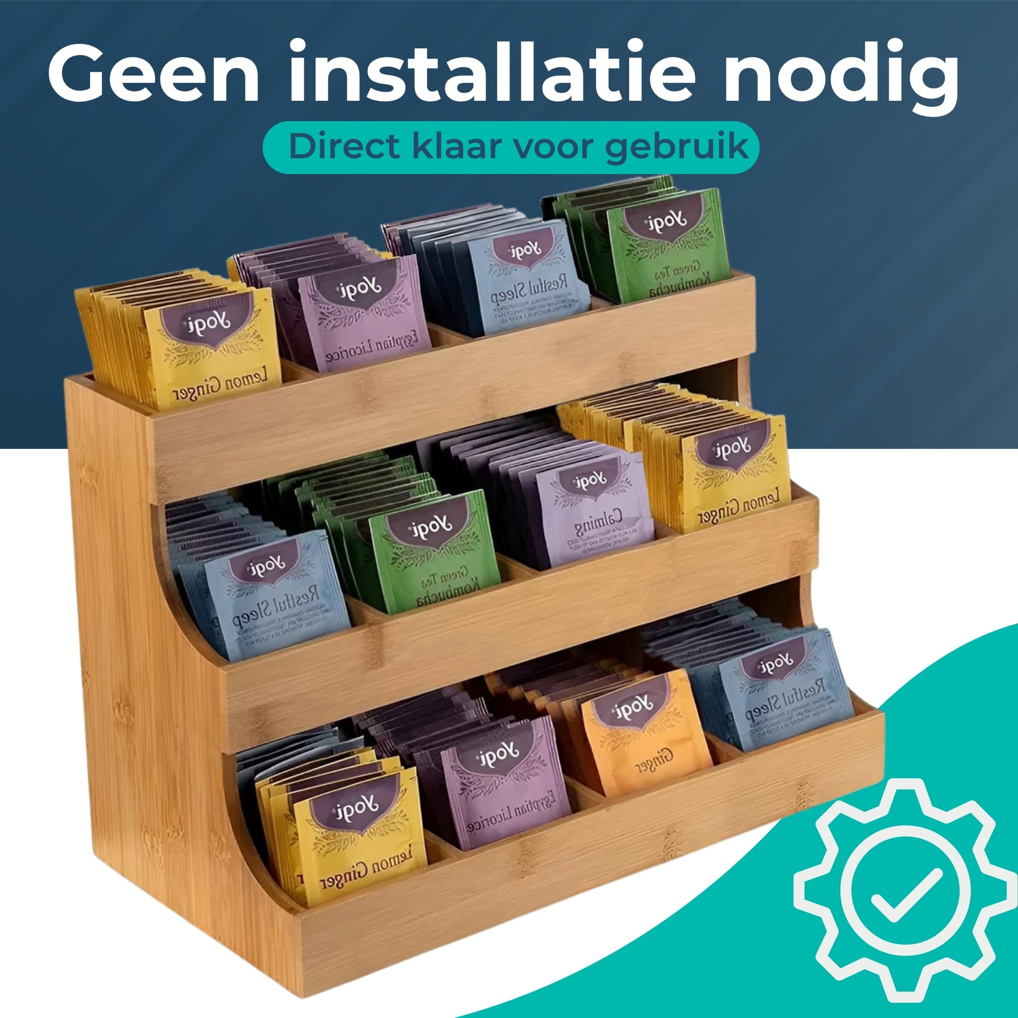 Theedoos 12 vaks - Thee Organizer - Bamboe - Theehouder