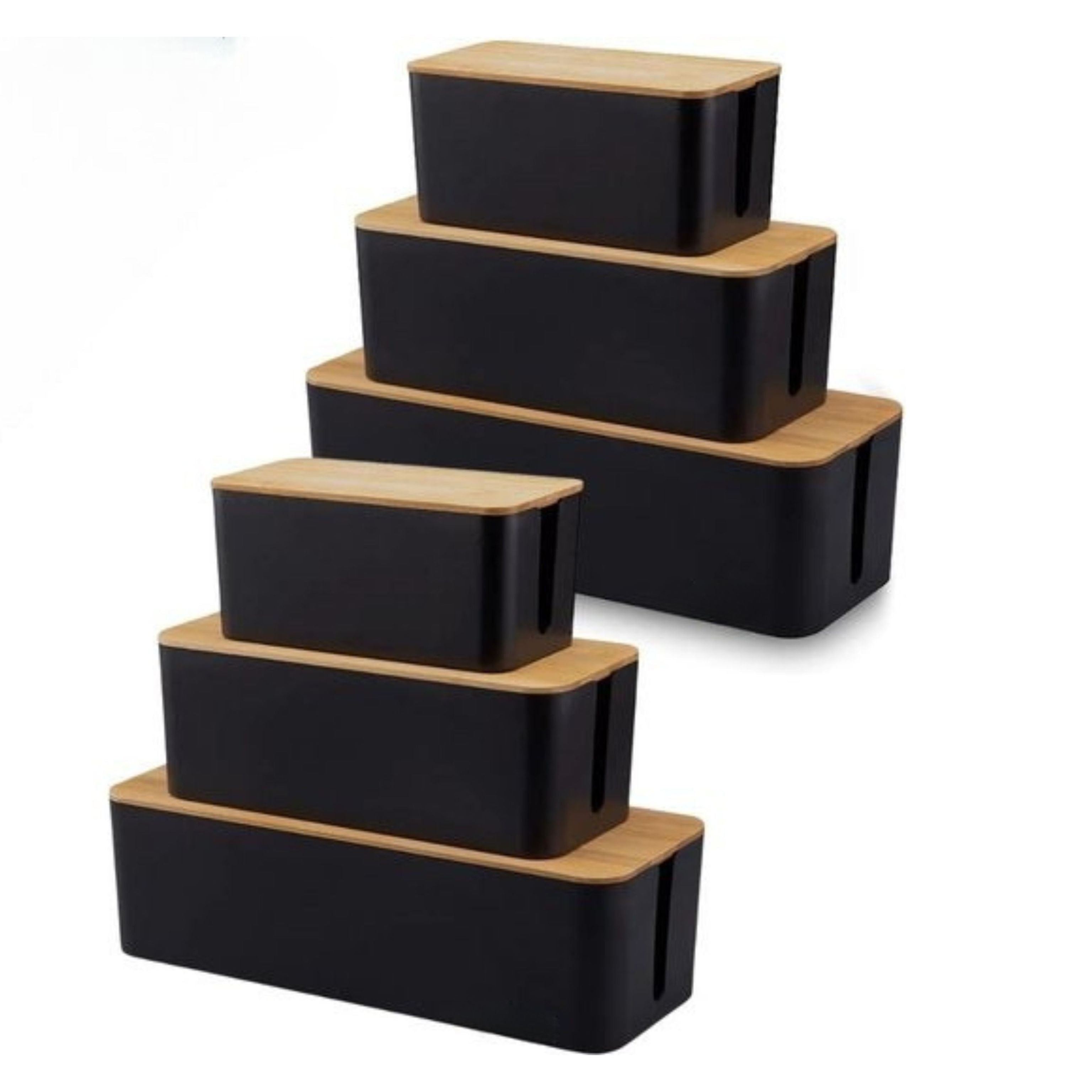 Kabelbox Zwart met Bamboe cover | (SET)Twee stuks