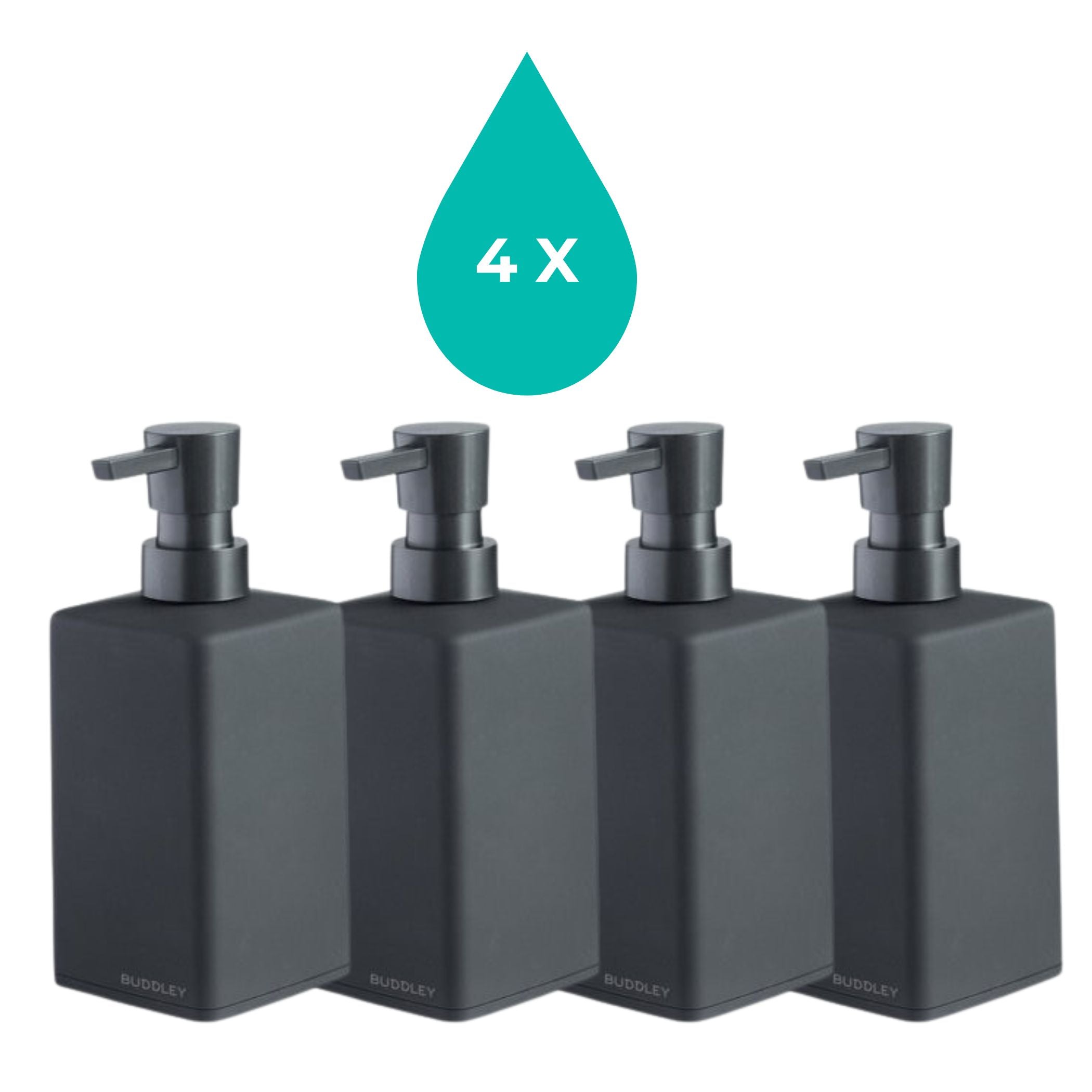 VOORDEELSET | Zeepdispenser Mat Zwart vierkant | Set van 4 stuks | Keuken, Badkamer & Toilet