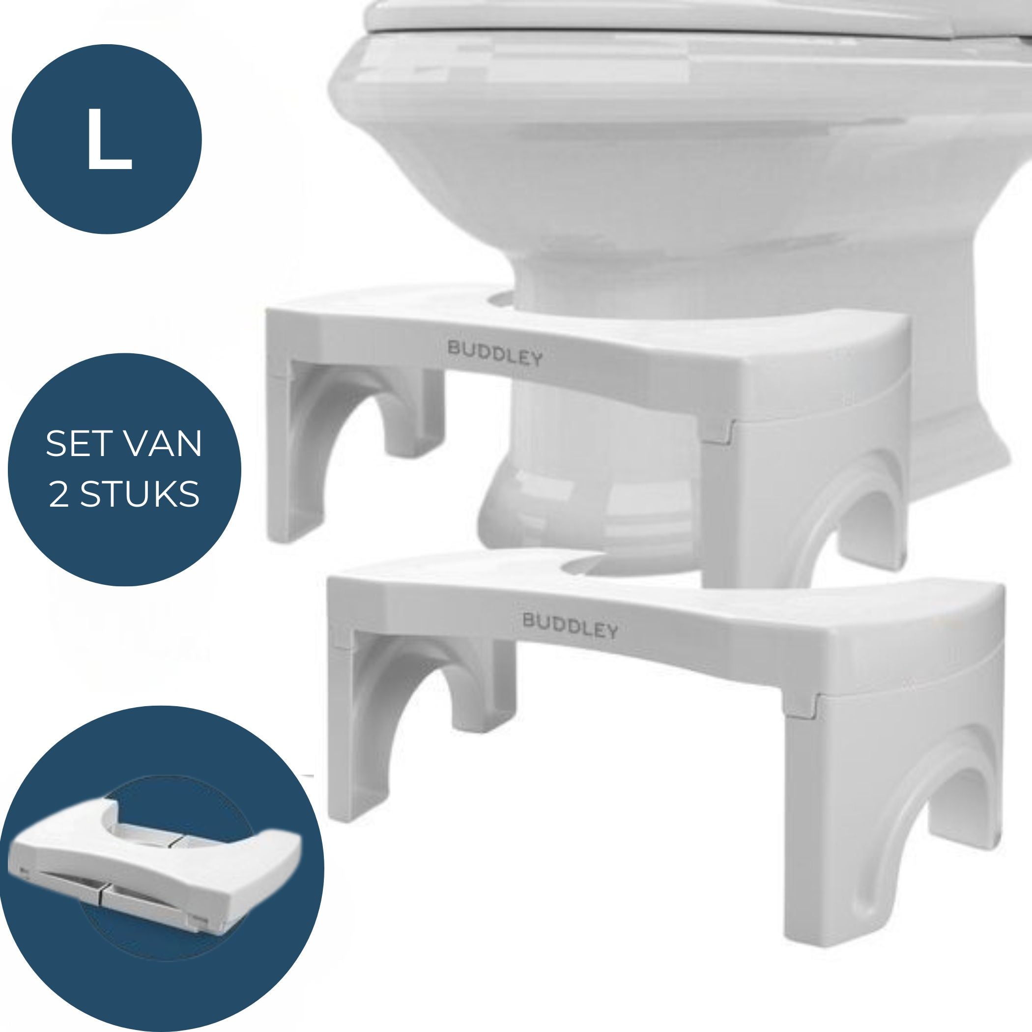 Inklapbaar Wit Toiletkrukje | Set van twee stuks | Maat L