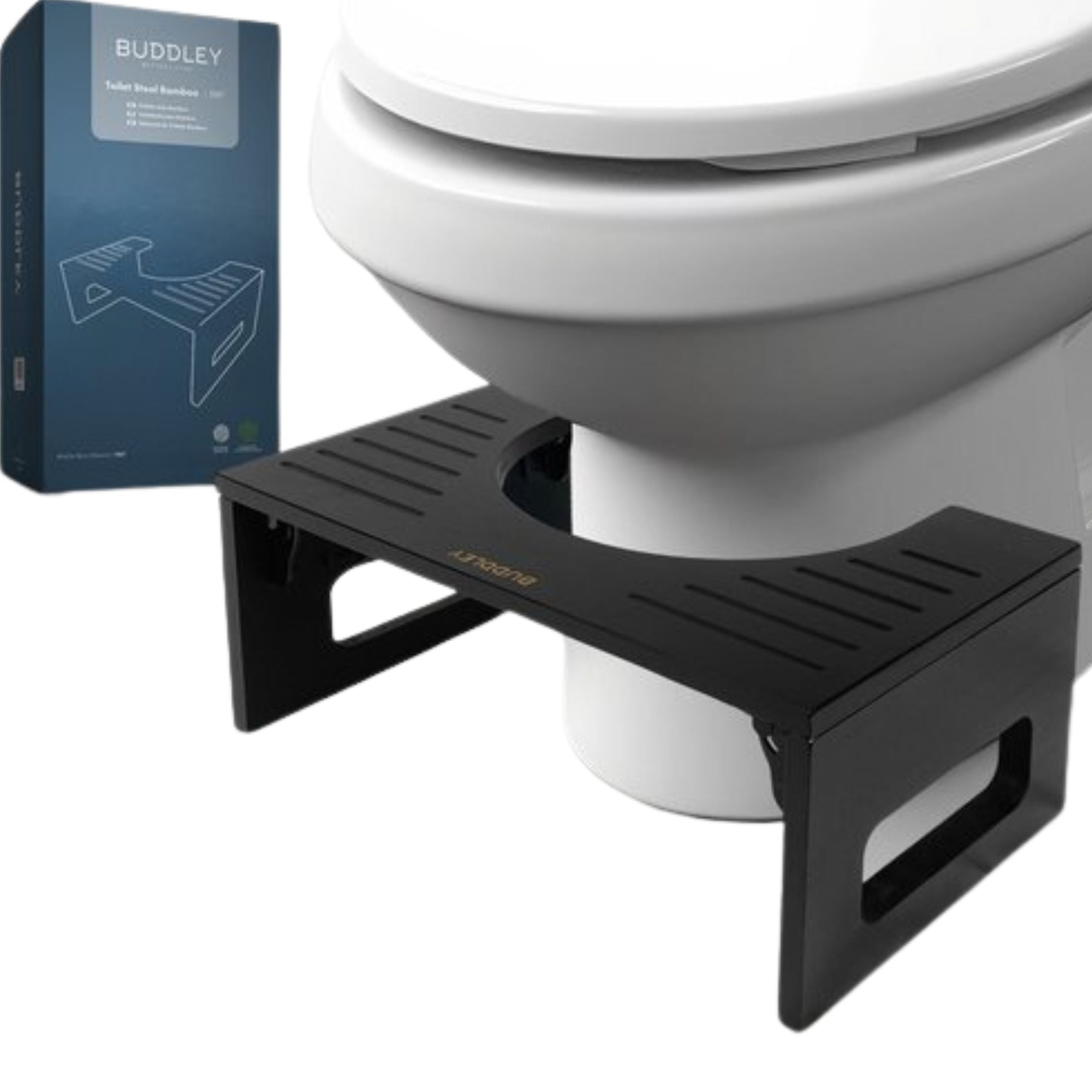 Inklapbaar Zwart Bamboe Toiletkrukje 18cm | BUDDLEY