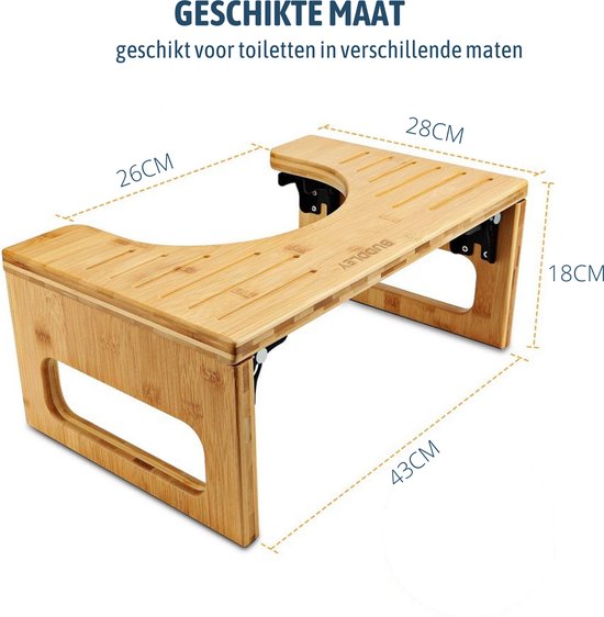 Inklapbaar toiletkrukje bamboe compact opgevouwen