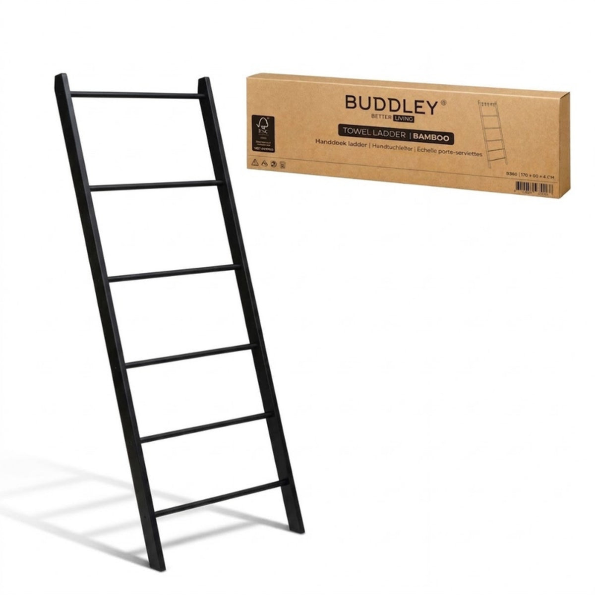Handdoekladder bamboe zwart 170 cm