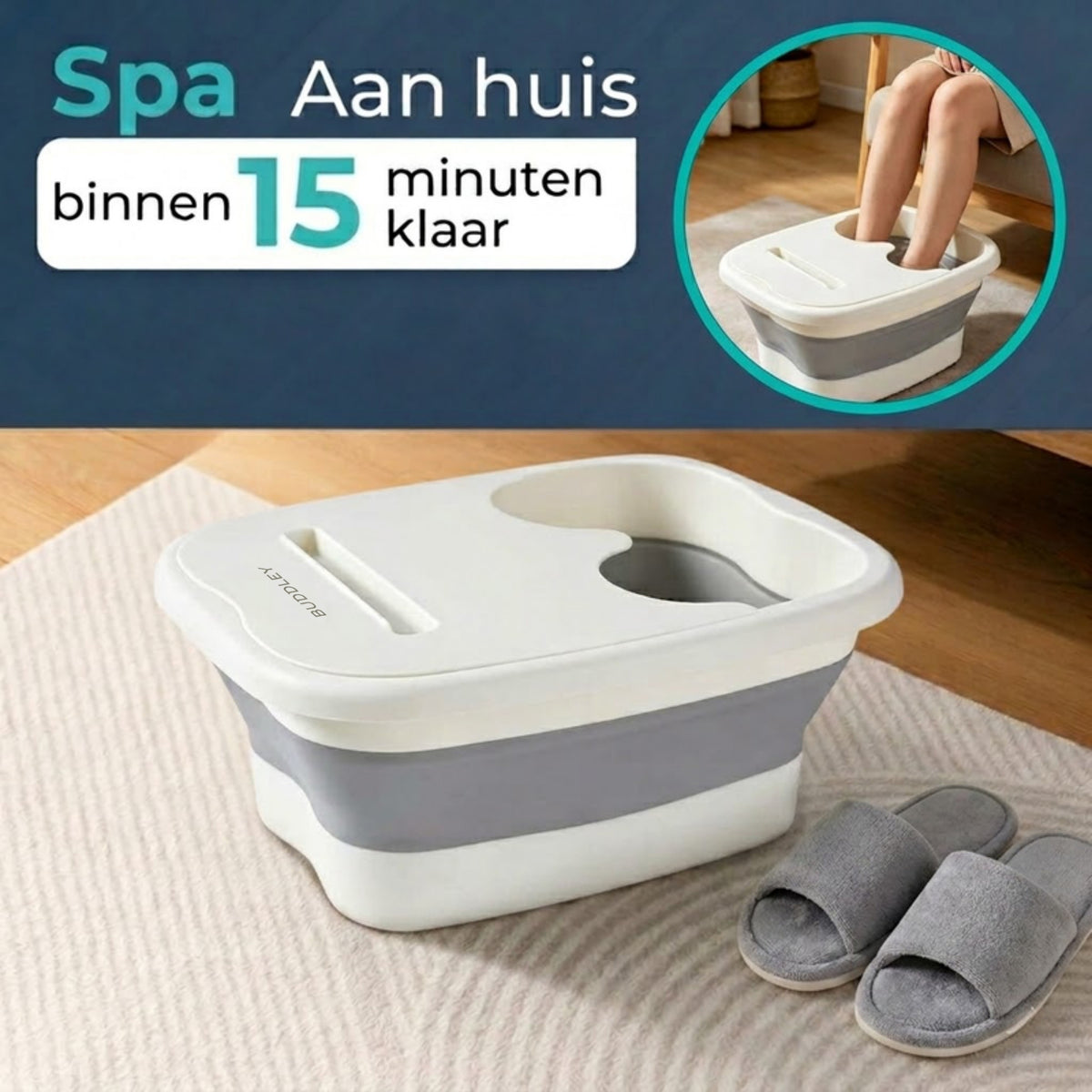 Voetenbad ingeklapt tot 6 cm hoogte