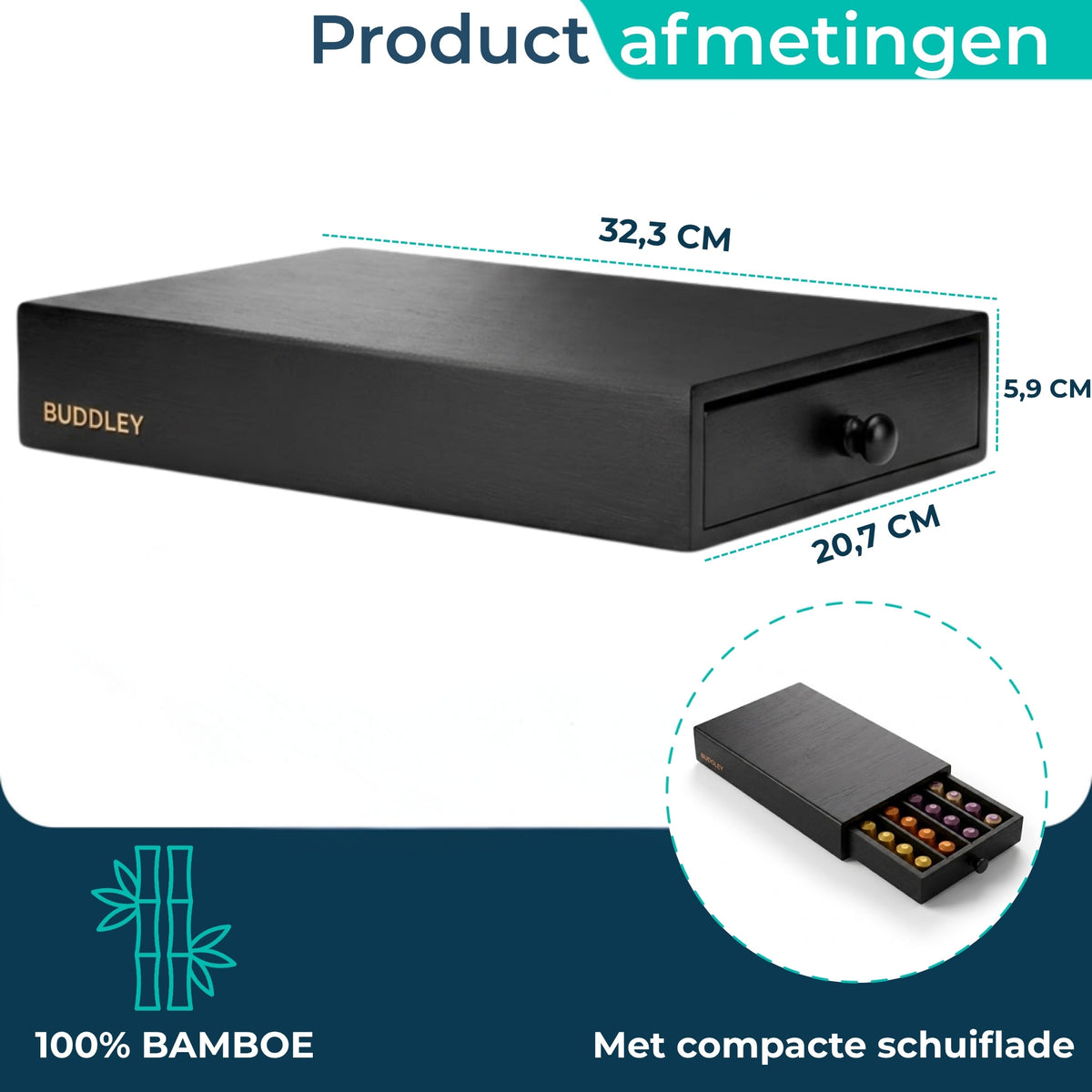 Afmetingen van de zwarte bamboe koffiecups houder