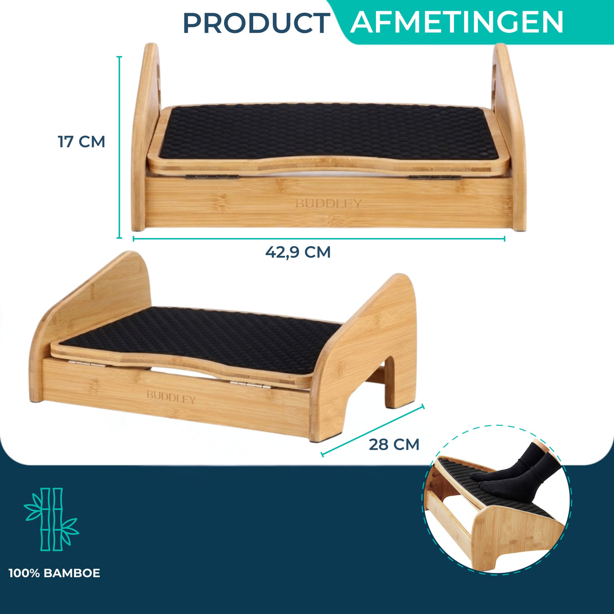 Afmetingen van de bamboe voetensteun
