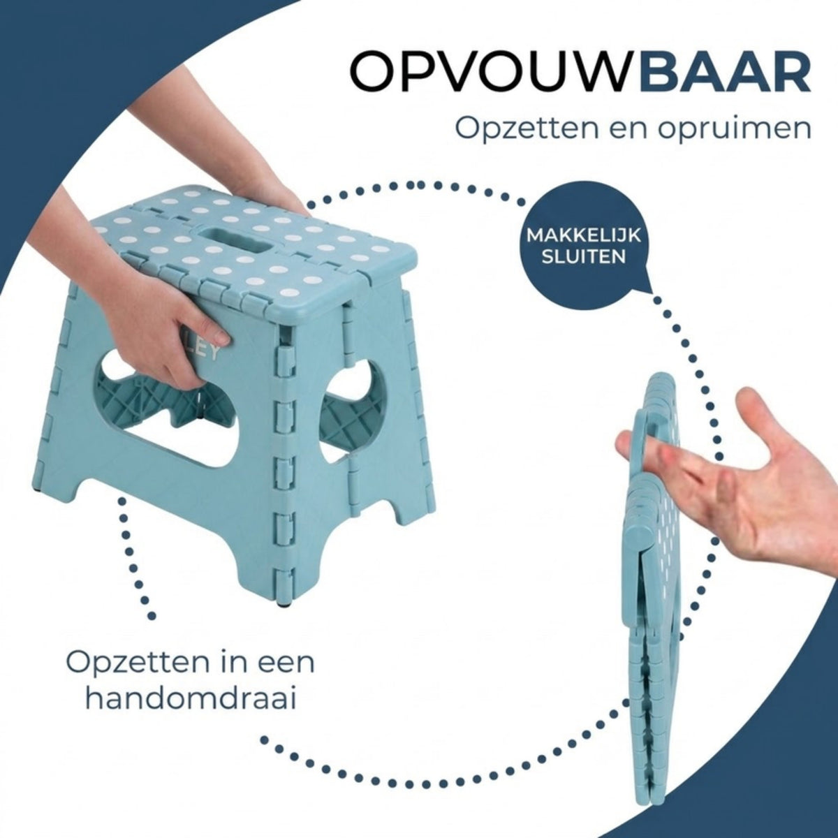 Opvouwbaar petrol opstapje dat in een handomdraai wordt opgezet en opgeruimd.