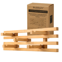 BUDDLEY Bamboe Kapstok met 5 inklapbare haken glad afgewerkte bamboestrips voor wandmontage