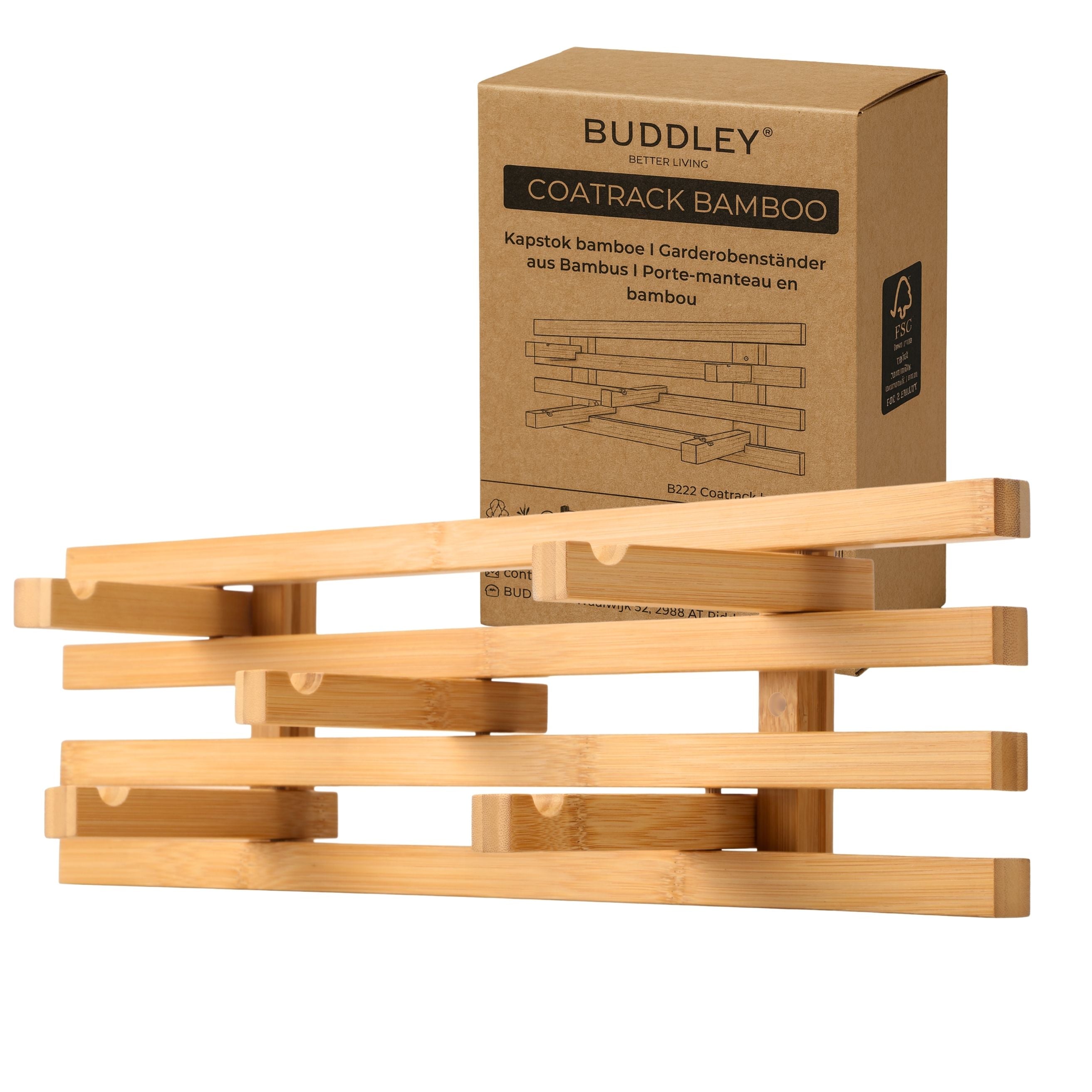 Bamboe Kapstok - Inklapbare haakjes - Wandkapstok - Hangend