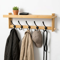 Wandgarderobe mit Hutablage aus massivem Bambus, mit 5 schwarzen Metallhaken und 15 Aufhängepunkten