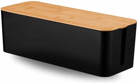 Kabelbox Schwarz mit Bambusabdeckung | XL