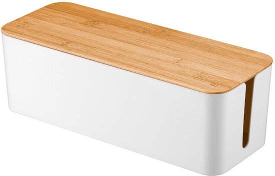 Kabelbox Weiß mit Bambusabdeckung | XL