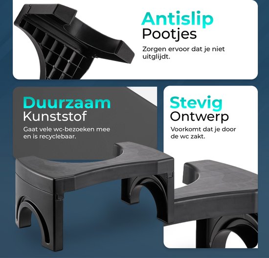 Inklapbaar Zwart Toiletkrukje | Maat L