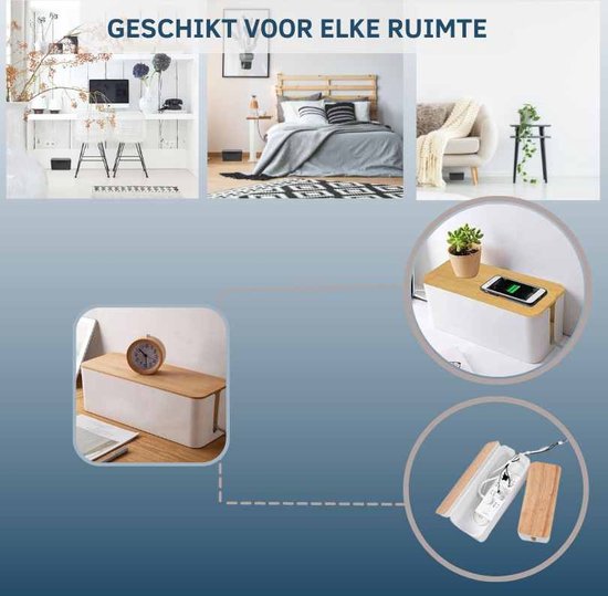 Kabelbox Weiß mit Bambusabdeckung | XL