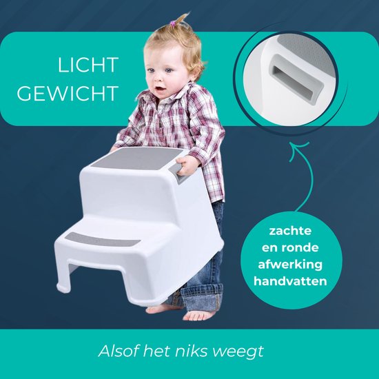 Tritthocker Weiß-Grau Zweistufig | Ideal für Kinder