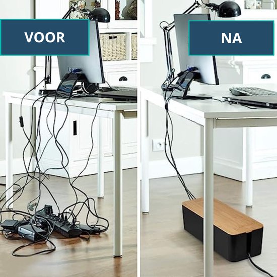 Kabelbox Schwarz mit Bambusabdeckung | XL