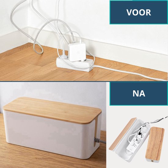Kabelbox Weiß mit Bambusabdeckung | XL