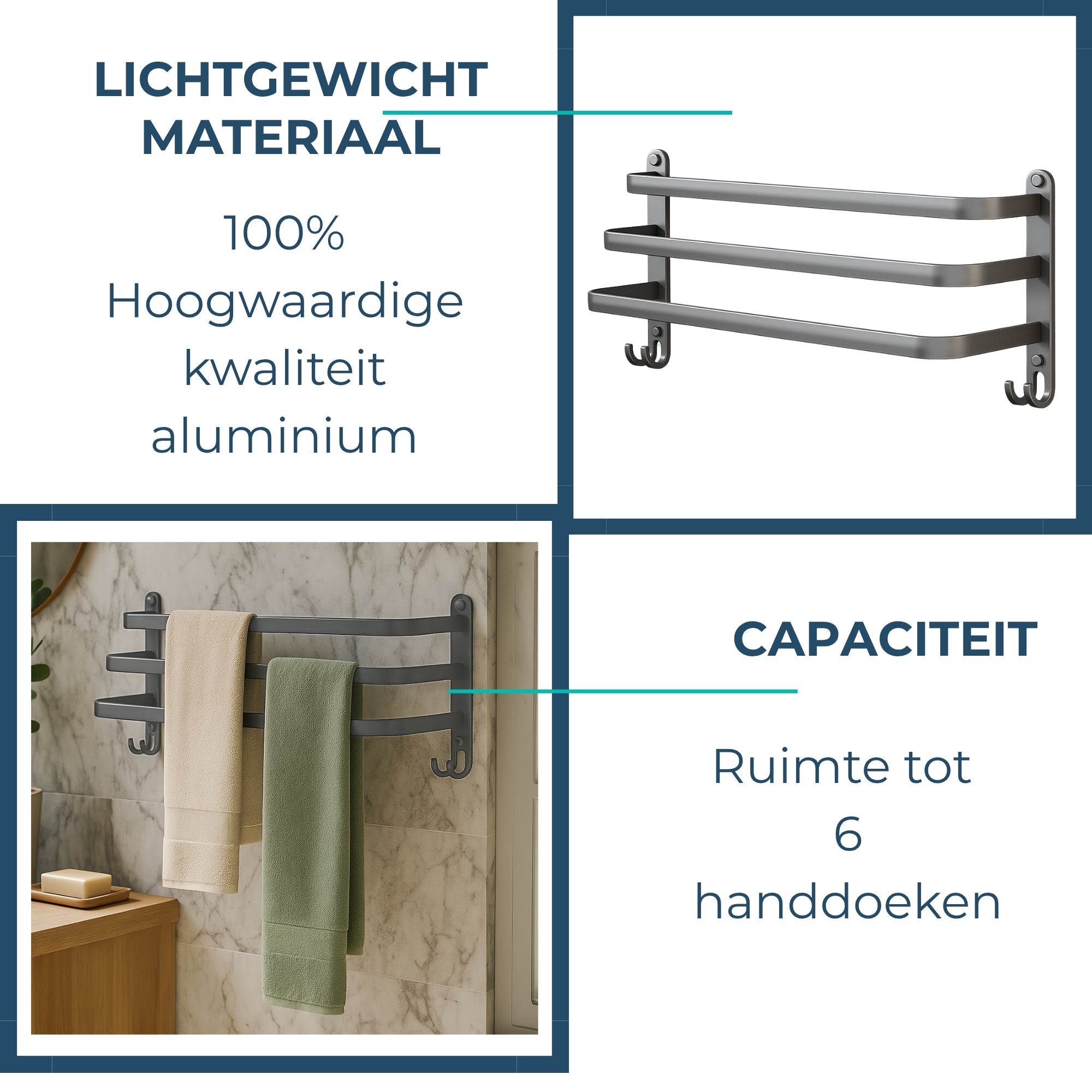 Handdoekrek Muur - 60cm breed - Badkamer