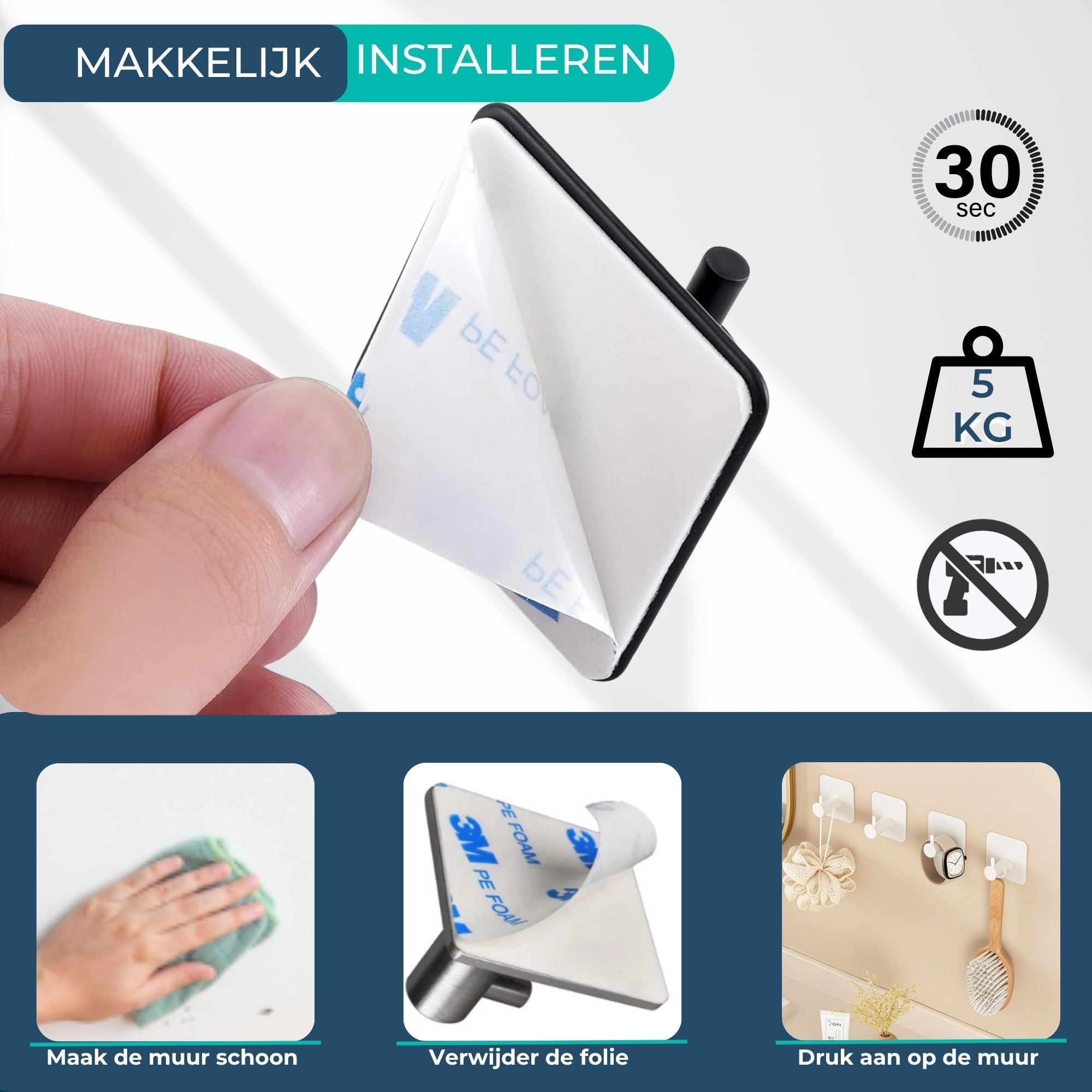 Handdoekhaakjes (4x) - Wit - Zelfklevende Haakjes
