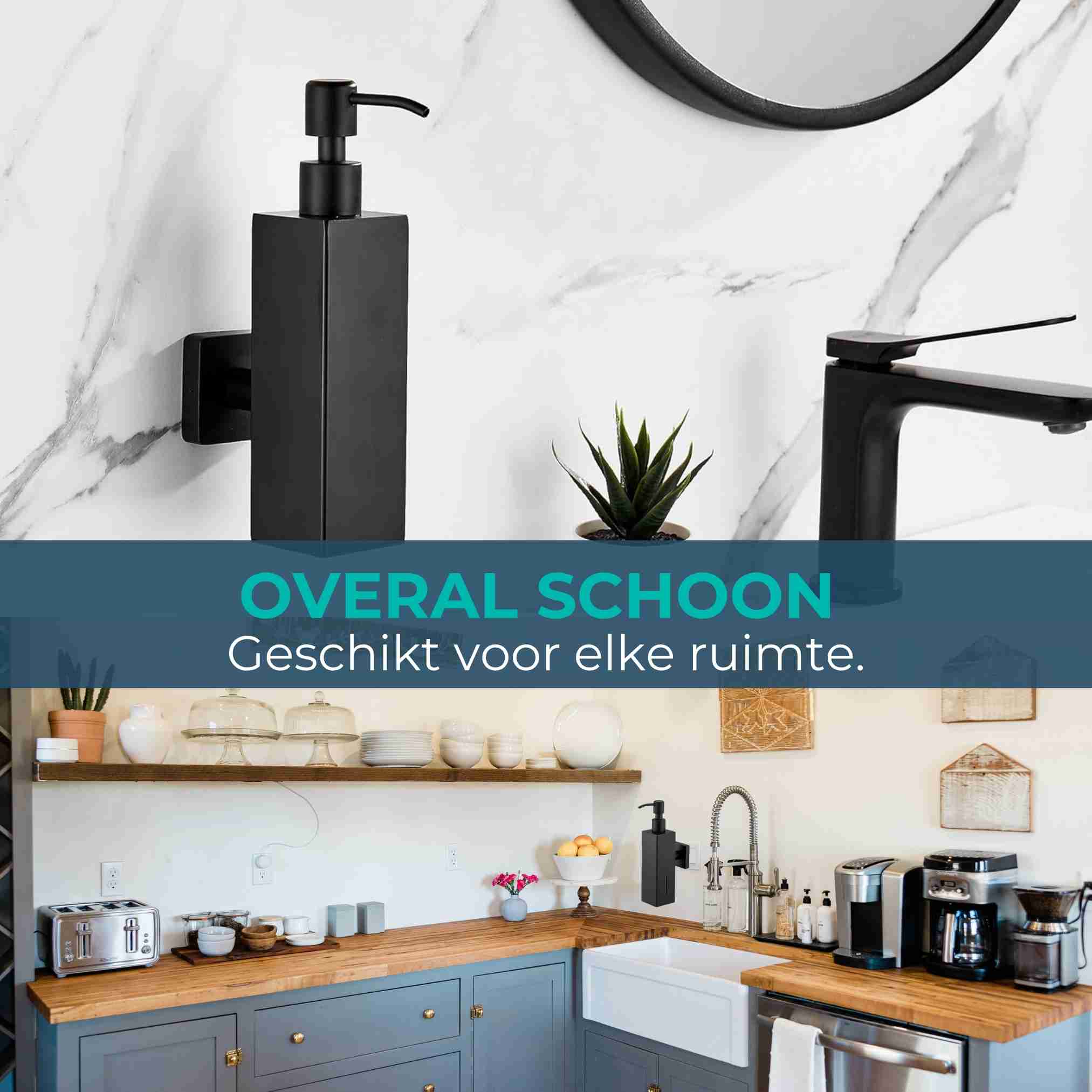 Wandmontage Zeepdispenser Zwart | Set van 2 stuks | Keuken, Badkamer & Toilet