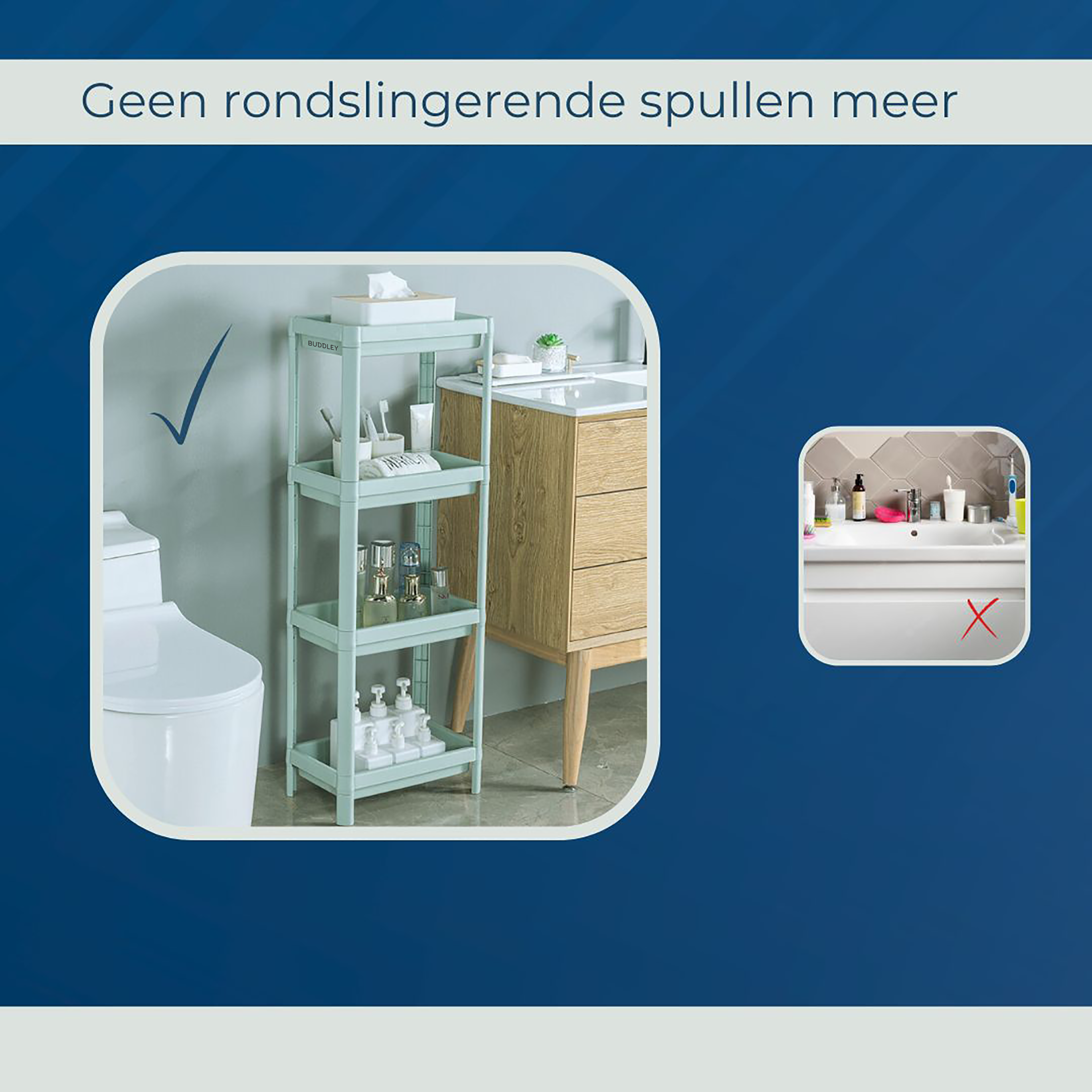 Badkamerrek - Opbergrek Kunststof - Keuken rekje - Badkamerkast 4 laags - Wandrek Staand - Soft green