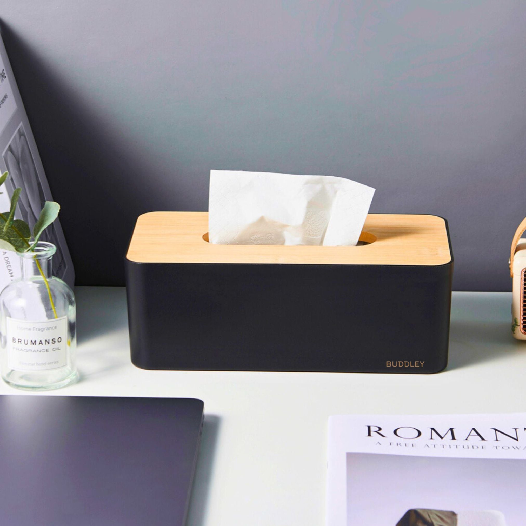 Black Tissue Box | Bamboo Lid