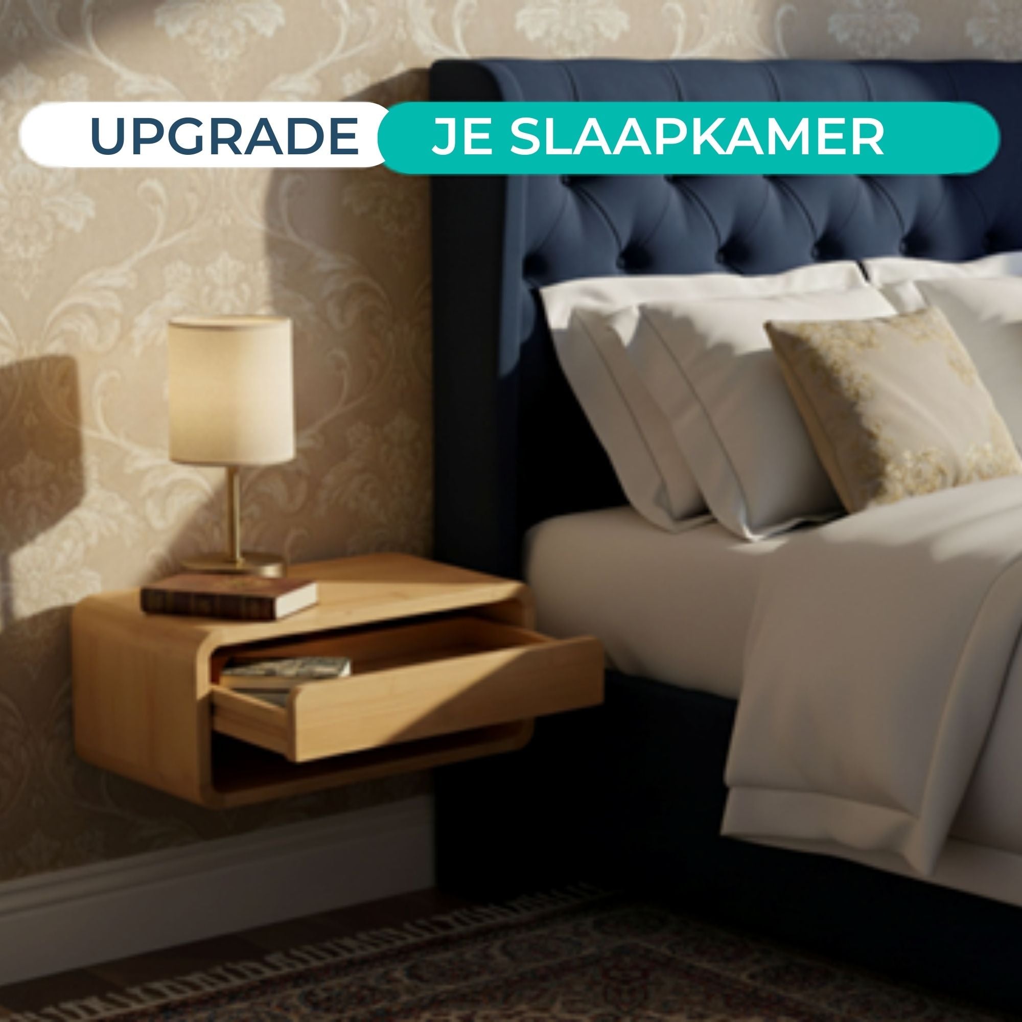 Bamboe Nachtkastjes set van 2 - Nachtkastje - Zwevend - Wand Nachtkastje met Lade