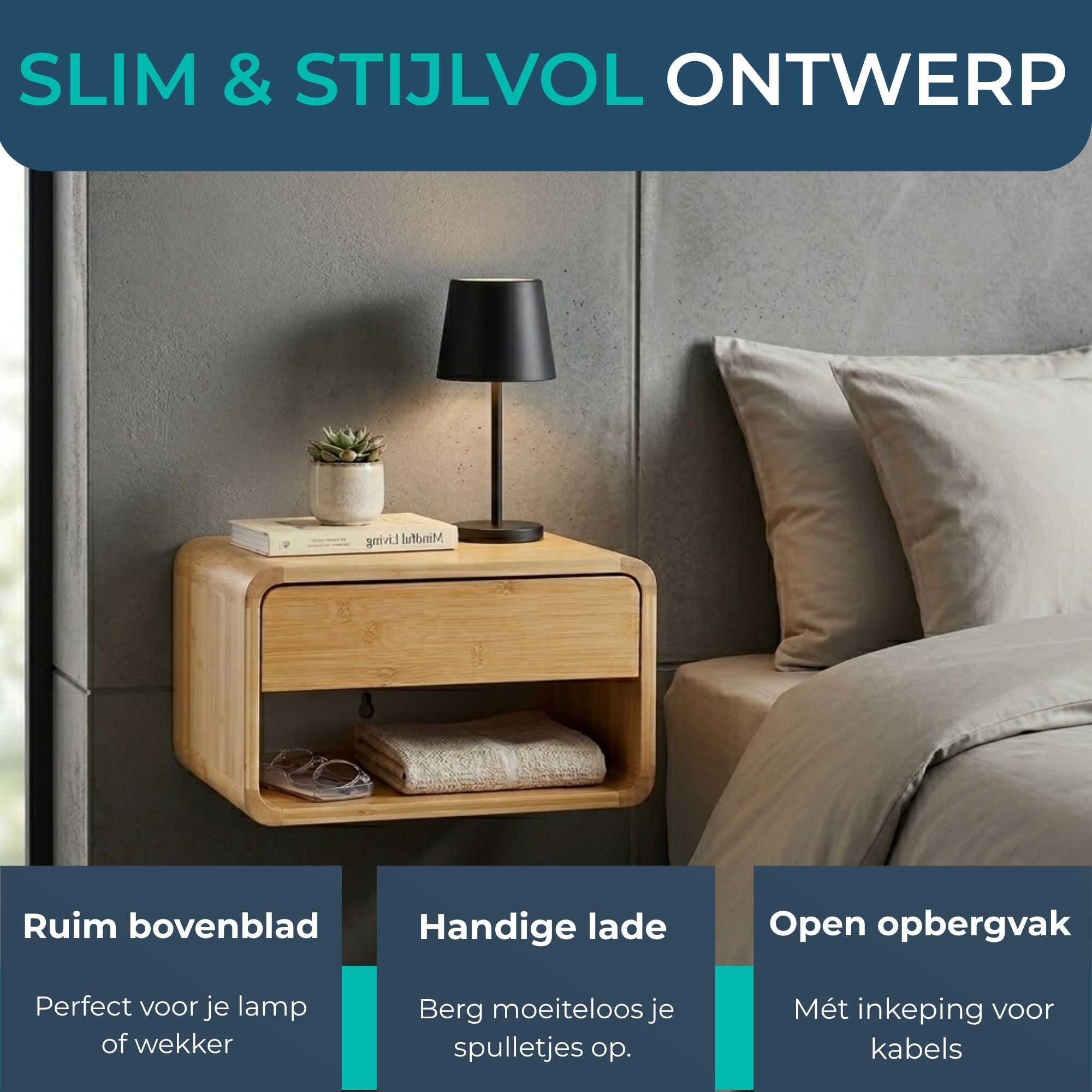 Floating Bamboo Nightstand 2x