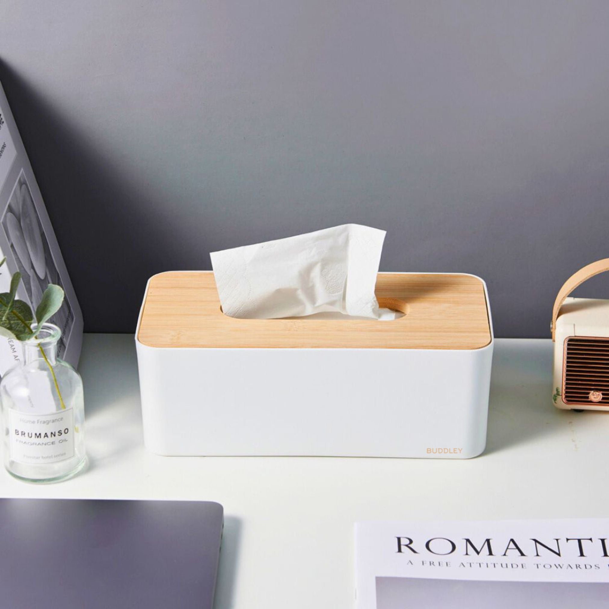White Tissue Box | Bamboo Lid