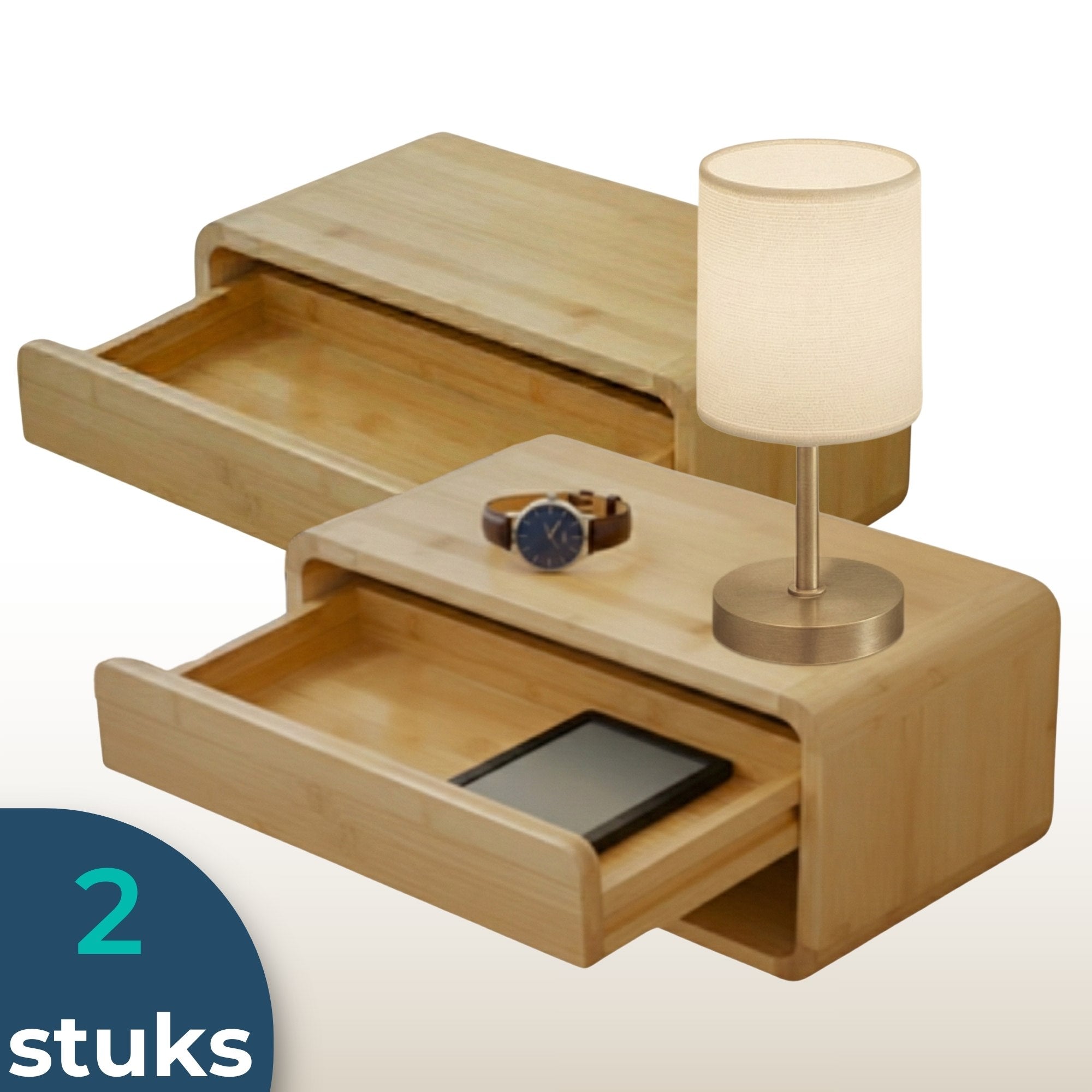 Bamboe Nachtkastjes set van 2 - Nachtkastje - Zwevend - Wand Nachtkastje met Lade