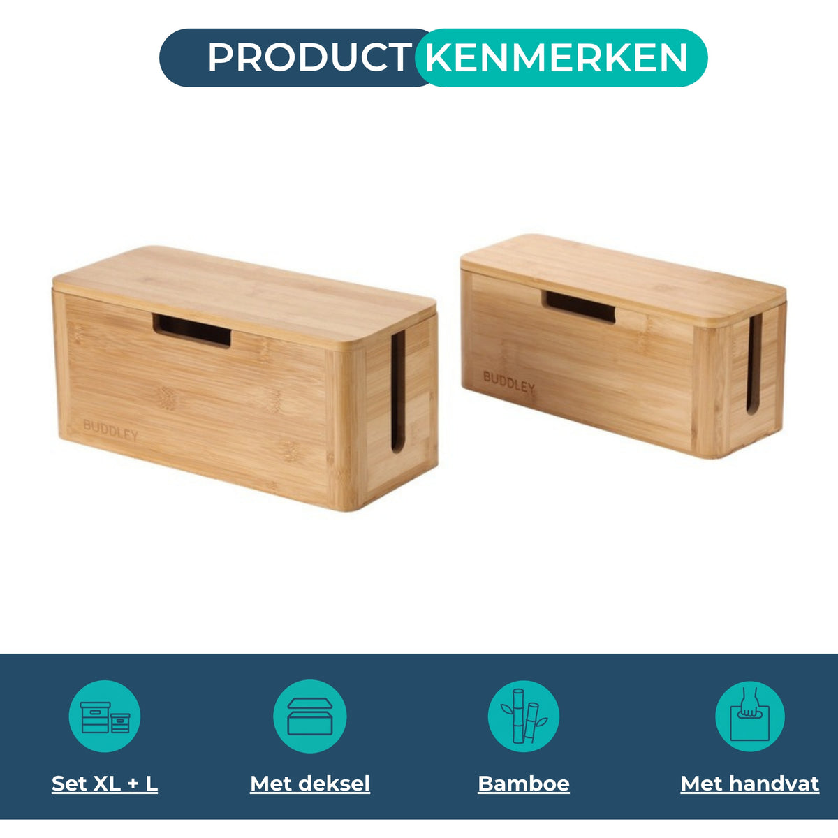 BUDDLEY Kabelbox set bamboe L en XL