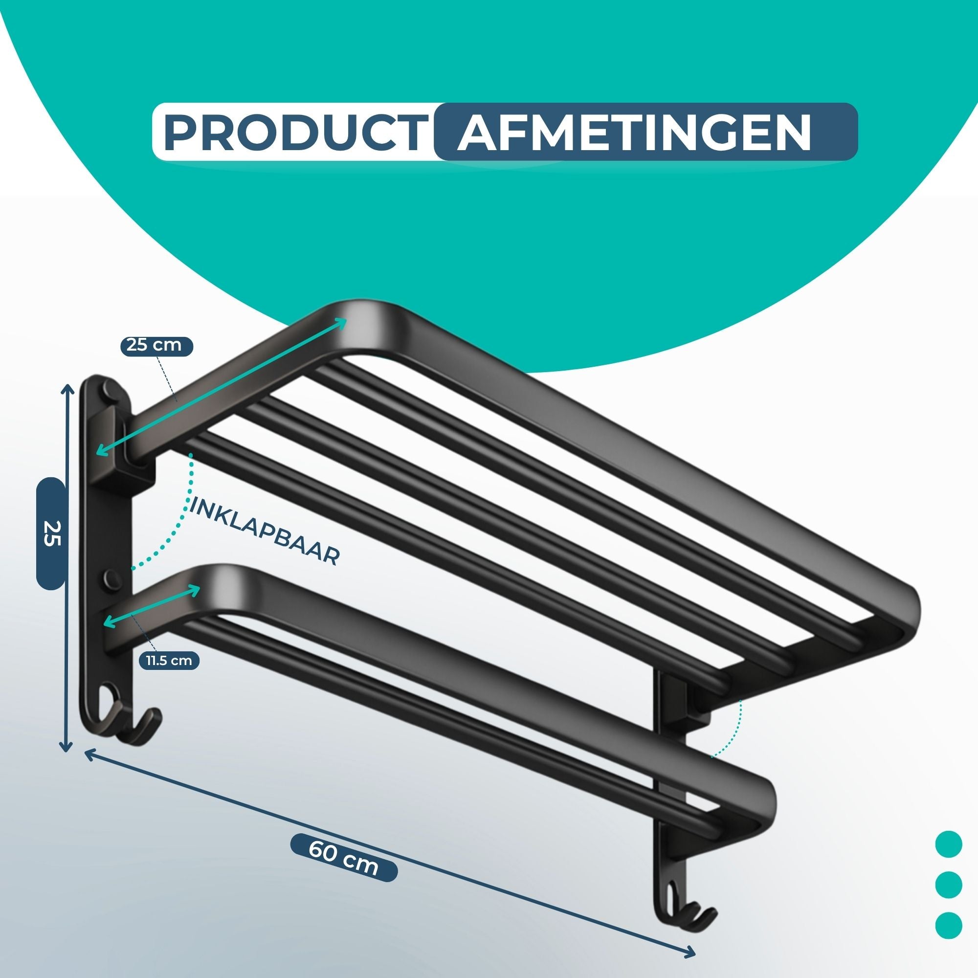 Handdoekrek productafmetingen, inklapbaar aluminium ontwerp