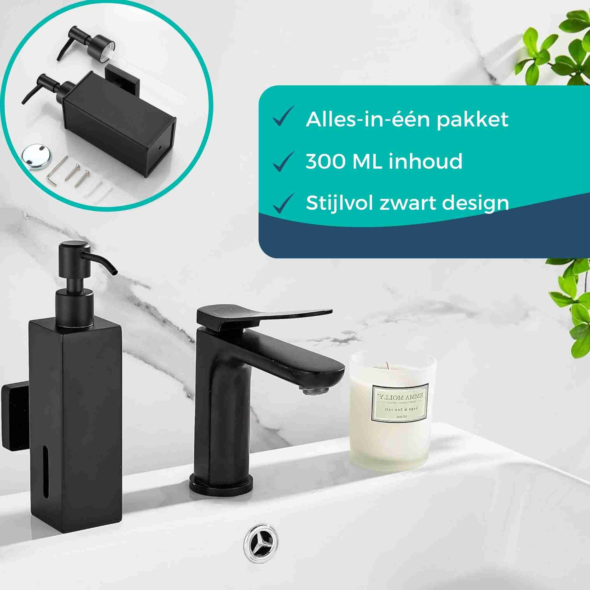 Wandmontage Zeepdispenser Zwart | Set van 2 stuks | Keuken, Badkamer & Toilet