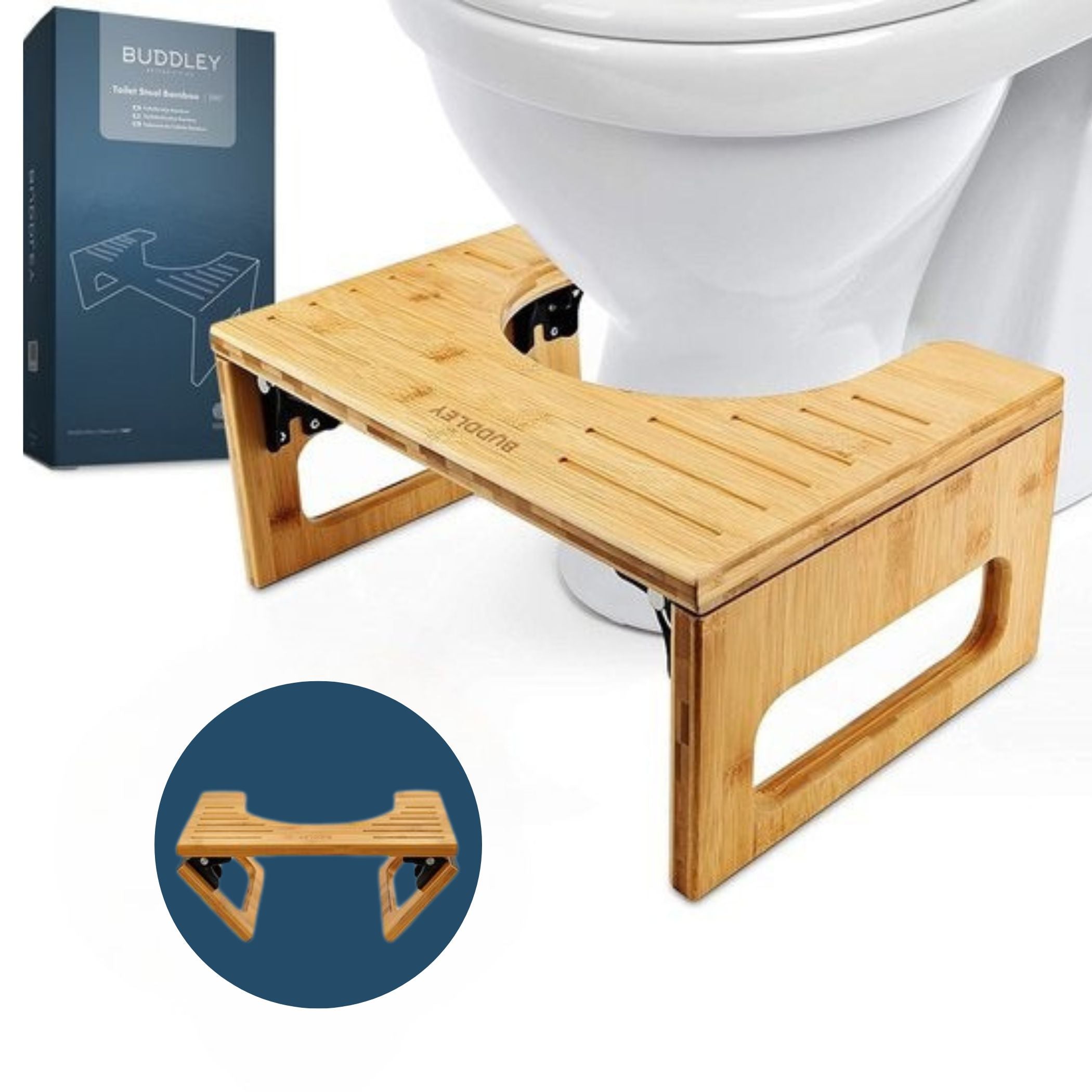 Inklapbaar Toiletkrukje | Naturel Bamboe